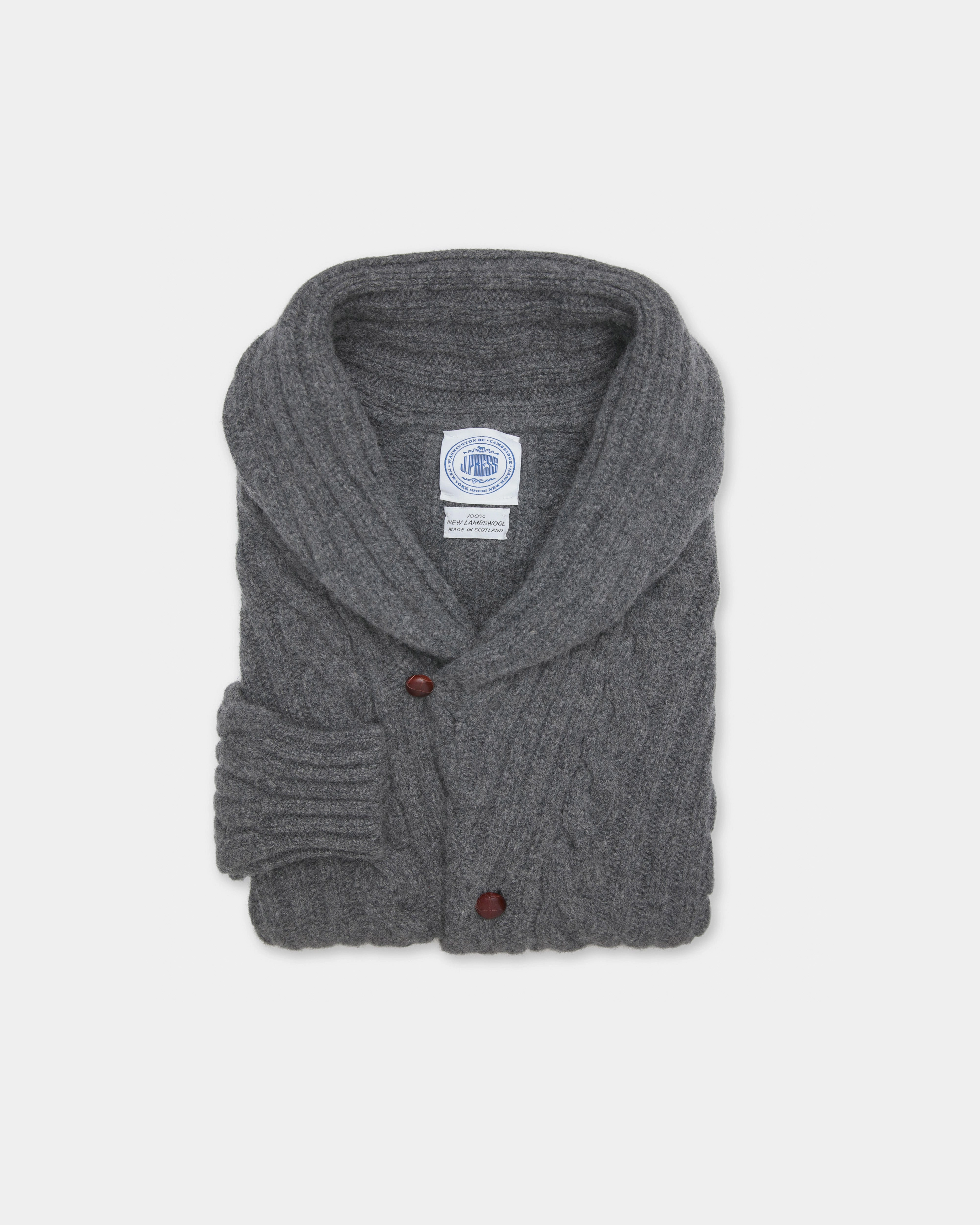 Warm Look Thermal Insulation Technology Made-in-Scotland Grey Cableknit Lambswool Cardigan