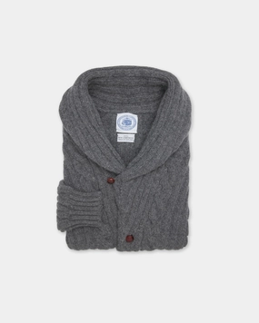 Warm Look Thermal Insulation Technology Made-in-Scotland Grey Cableknit Lambswool Cardigan