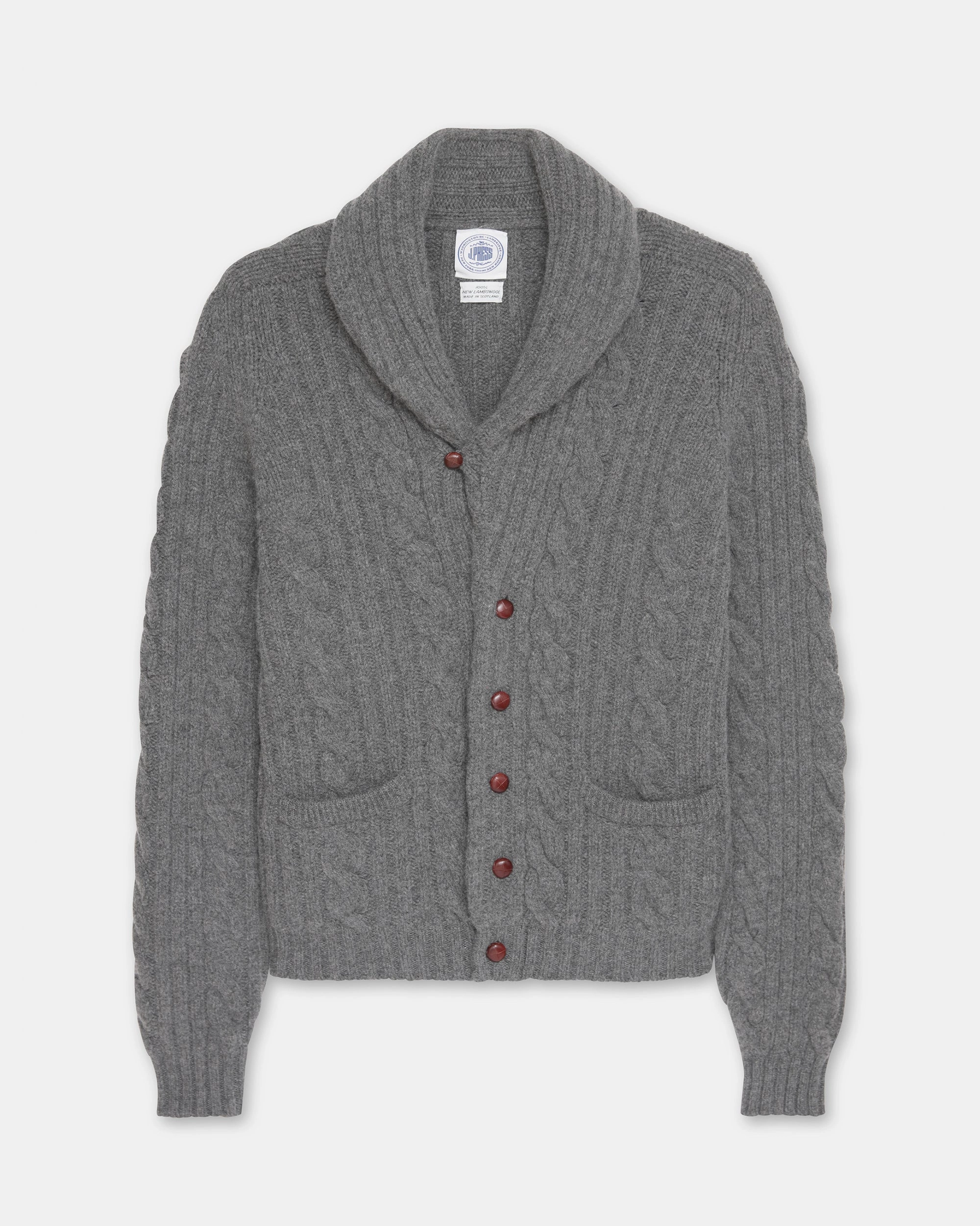 Light Warmth Breathable mesh lining Made-in-Scotland Grey Cableknit Lambswool Cardigan