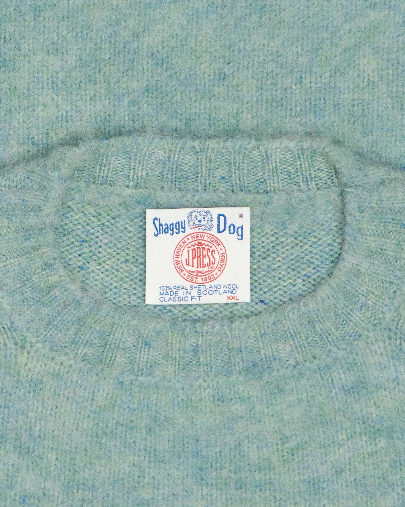 Made-in-Scotland Light Green Mix Shaggy Dog Sweater - Classic Fit Simple Knit Anti Snag Threadwork