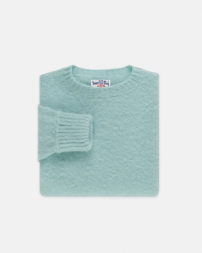Made-in-Scotland Light Green Mix Shaggy Dog Sweater - Classic Fit Lightweight Layer