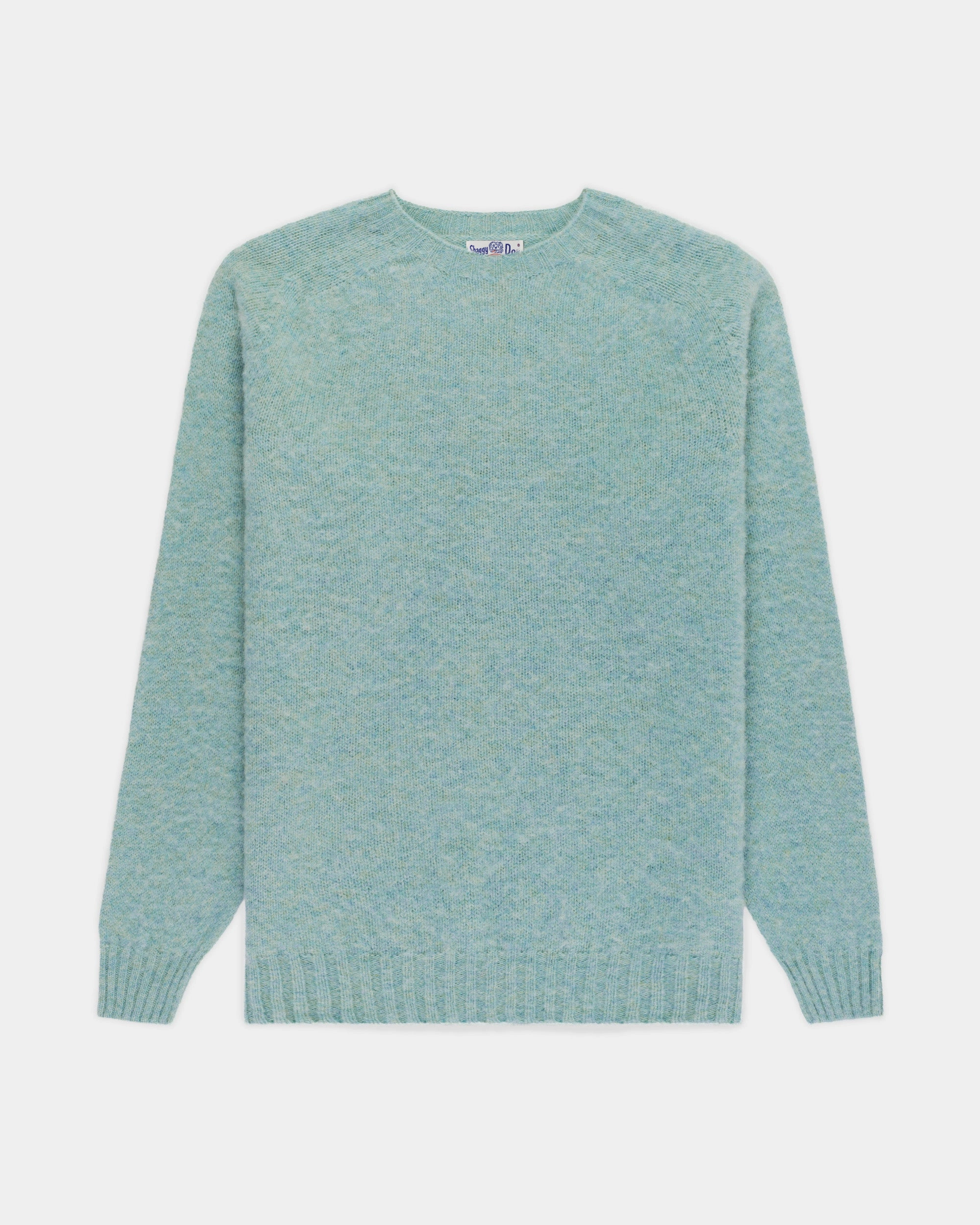 Stretchable Cuff Made-in-Scotland Light Green Mix Shaggy Dog Sweater - Classic Fit