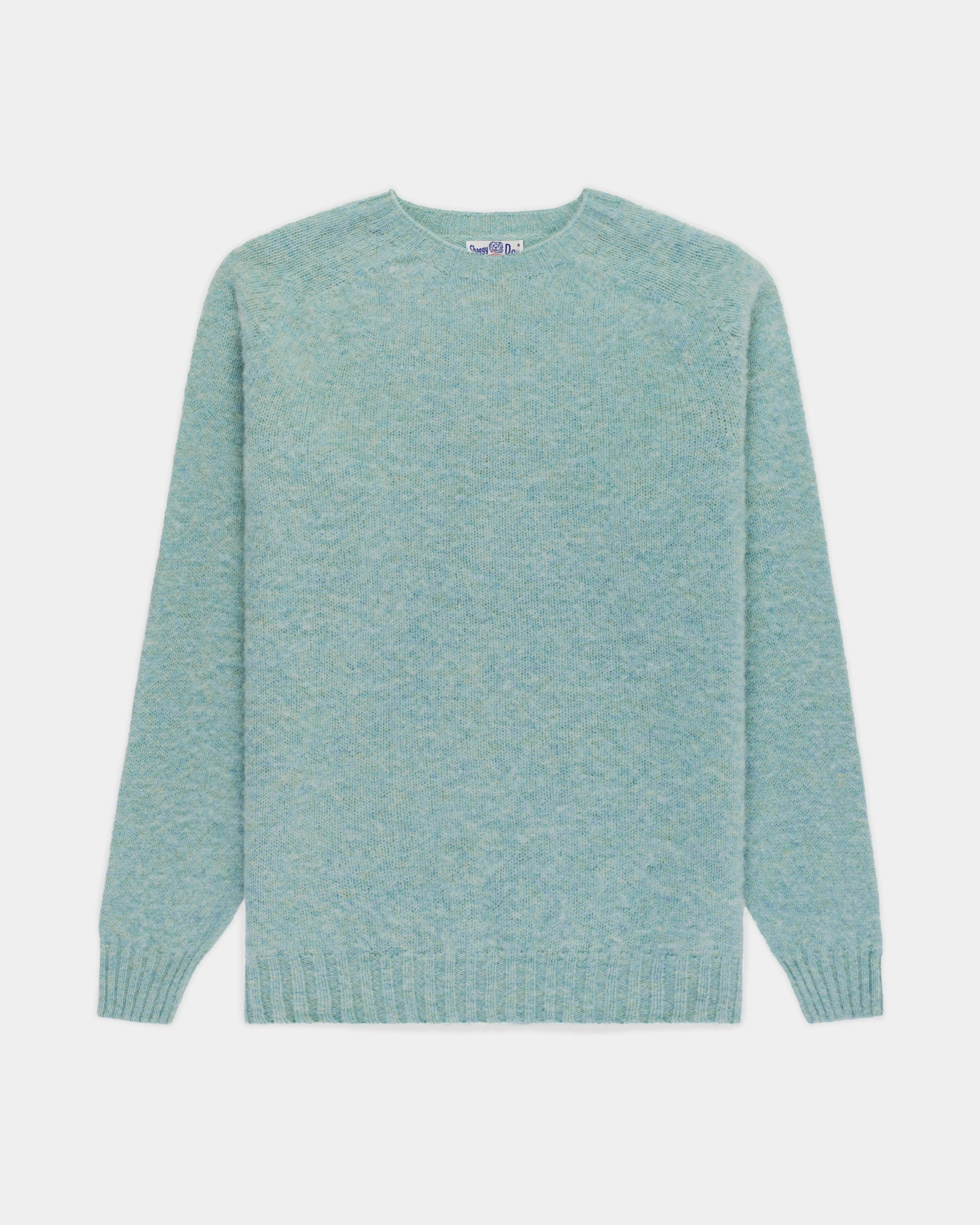 Winter Comfort Wear Sophisticated Style Made-in-Scotland Light Green Mix Shaggy Dog Sweater - Classic Fit