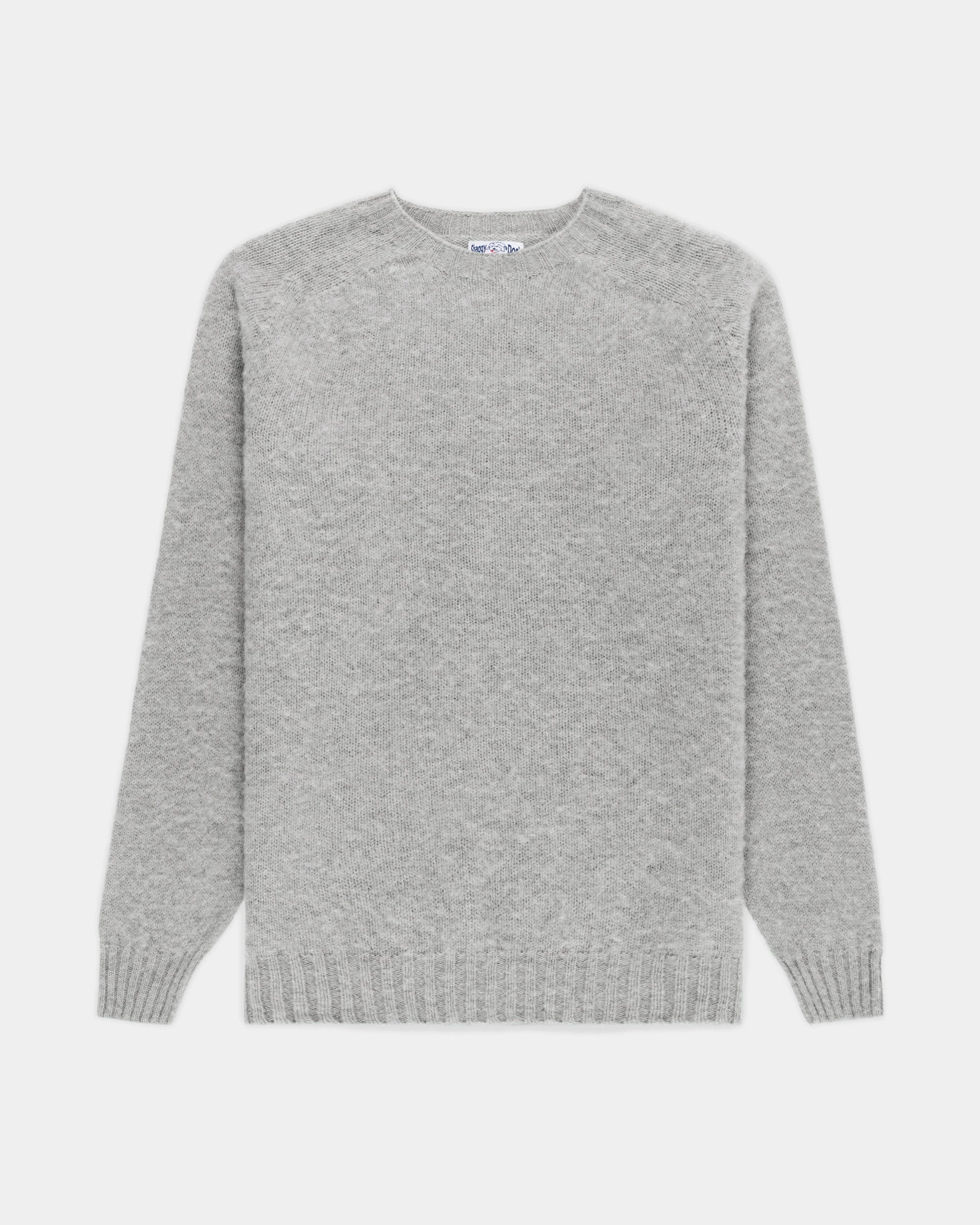 Made-in-Scotland Light Grey Shaggy Dog Sweater  - Trim Fit Winter Ready Everyday Cozy
