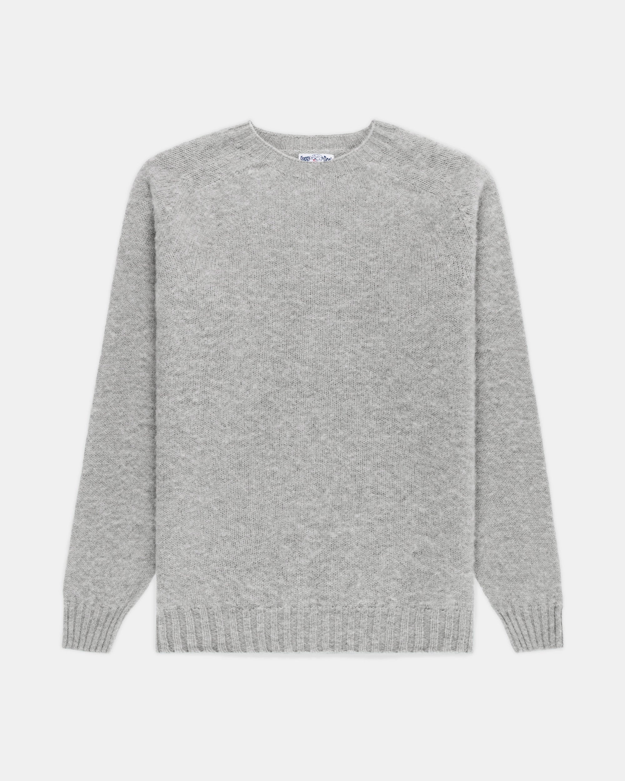 Waffle Knit Cozy Texture Made-in-Scotland Light Grey Shaggy Dog Sweater  - Trim Fit