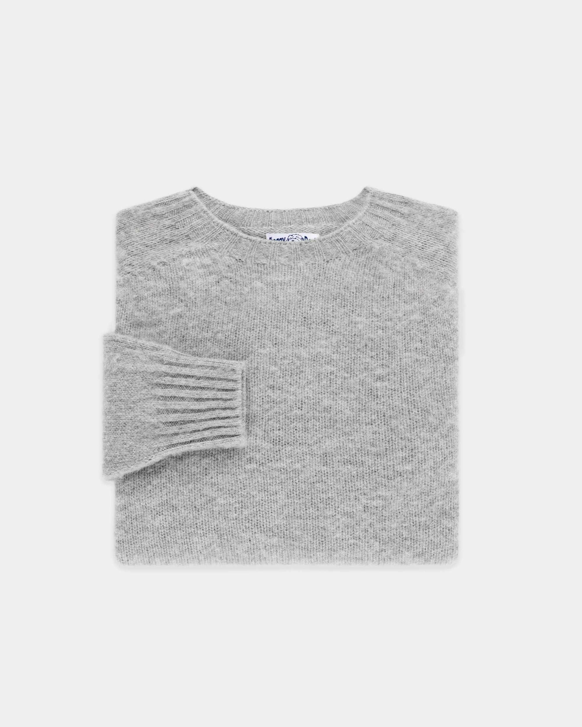 Made-in-Scotland Light Grey Shaggy Dog Sweater  - Trim Fit Functional Layers
