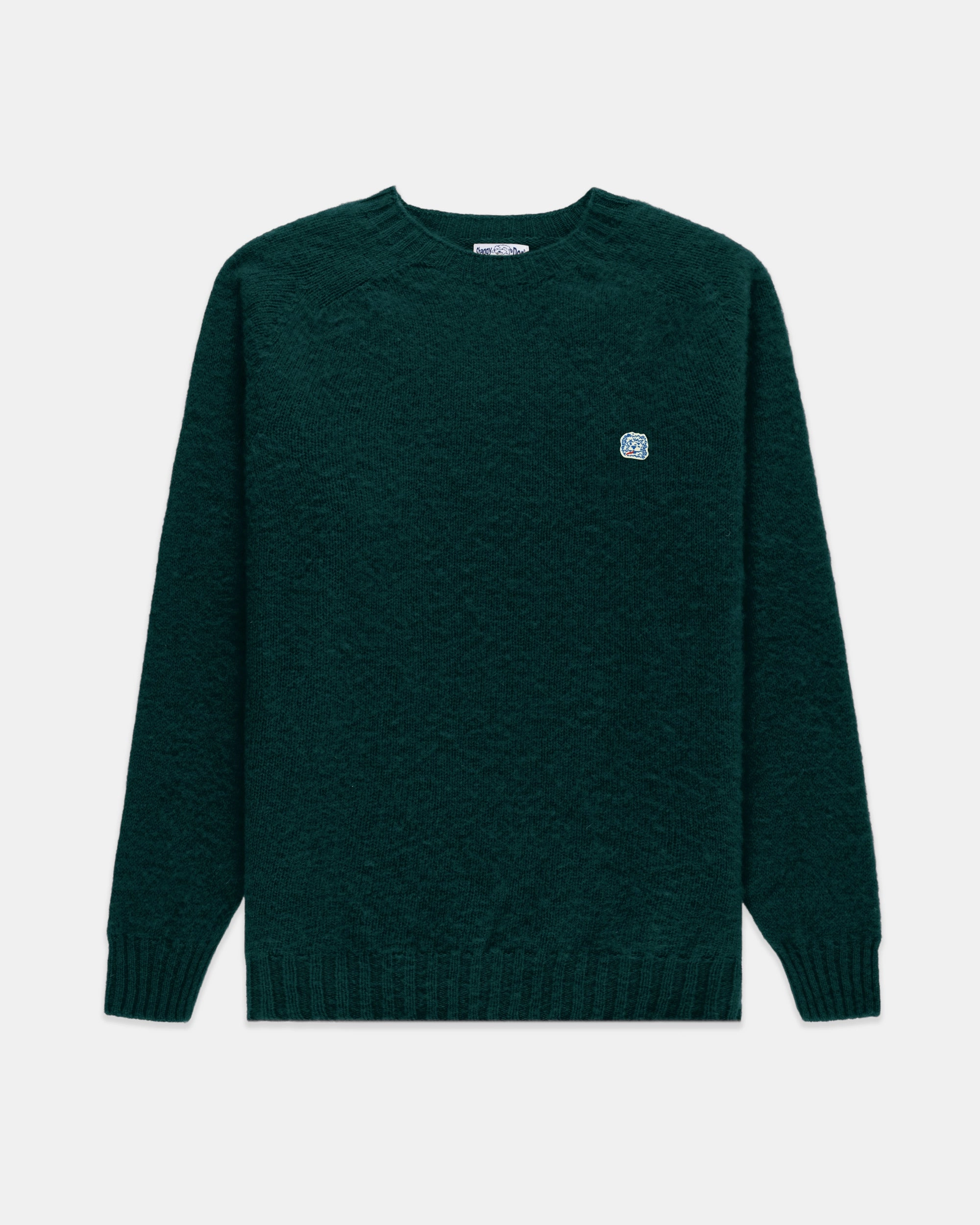 Fine Gauge Knit Cozy Comfort Made-in-Scotland *LIMITED EDITION* Forest Green Shaggy Dog Icon Sweater  - Trim Fit
