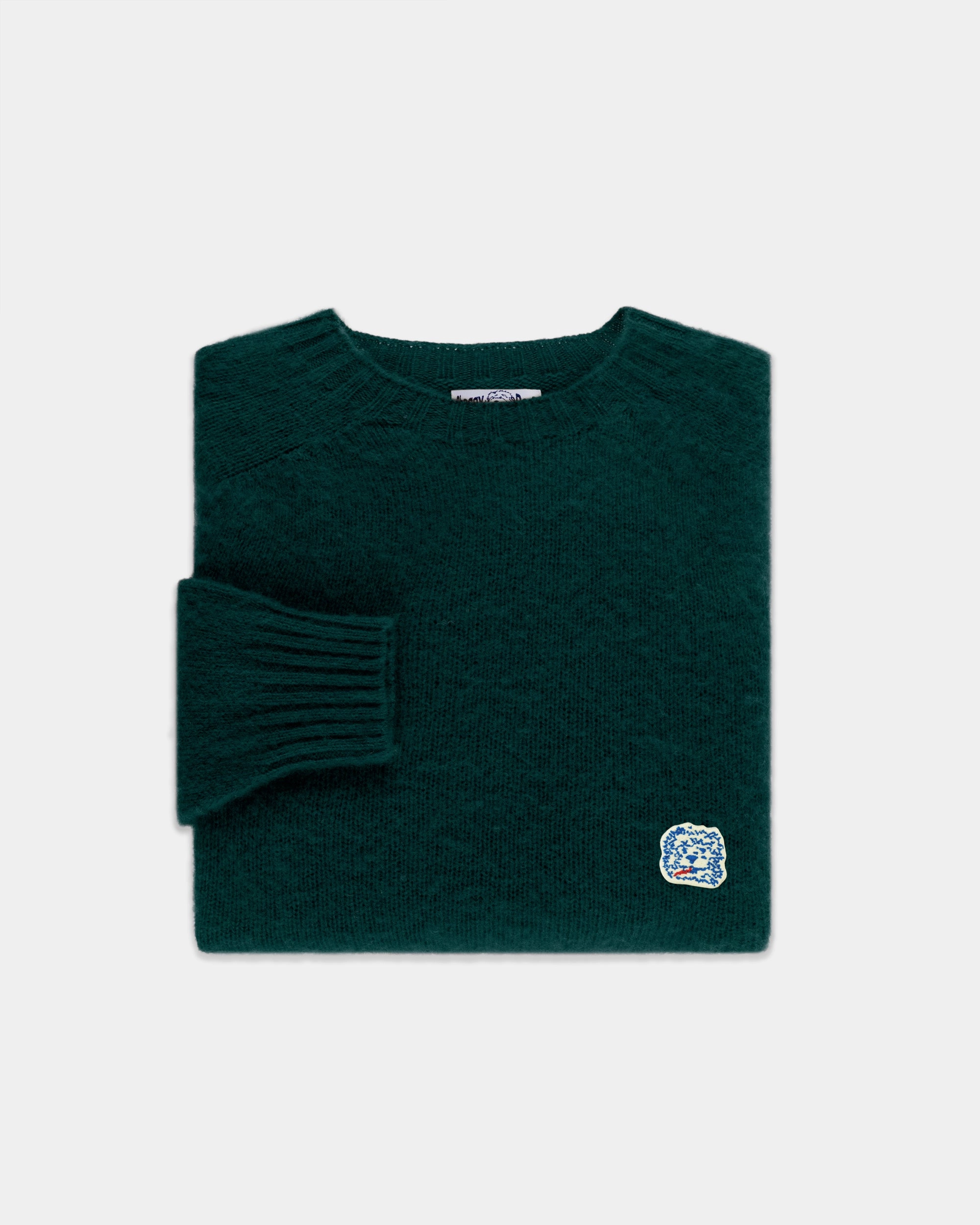 Cold Day Ready Snuggly Pieces Made-in-Scotland *LIMITED EDITION* Forest Green Shaggy Dog Icon Sweater  - Trim Fit