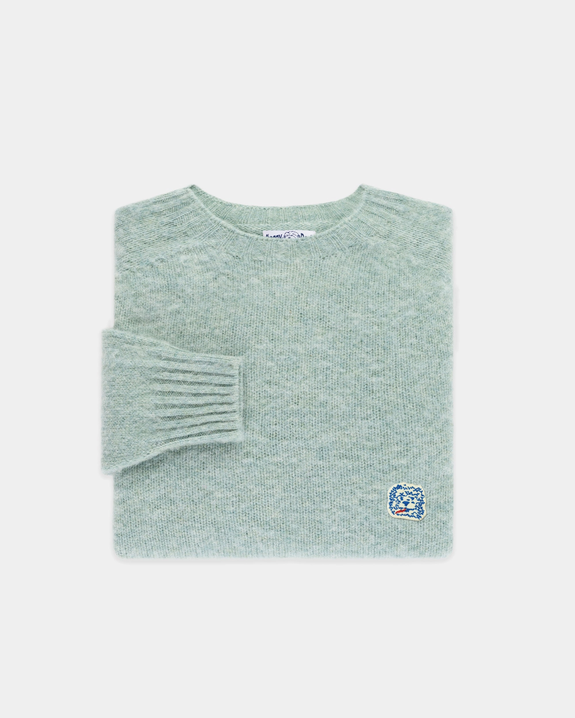 Friction Resistant Edging Made-in-Scotland *LIMITED EDITION* Pale Blue Shaggy Dog Icon Sweater  - Trim Fit