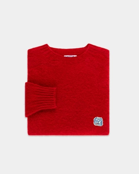 Ribbed Hem Multipanel Construction Made-in-Scotland *LIMITED EDITION* Red Shaggy Dog Icon Sweater  - Trim Fit