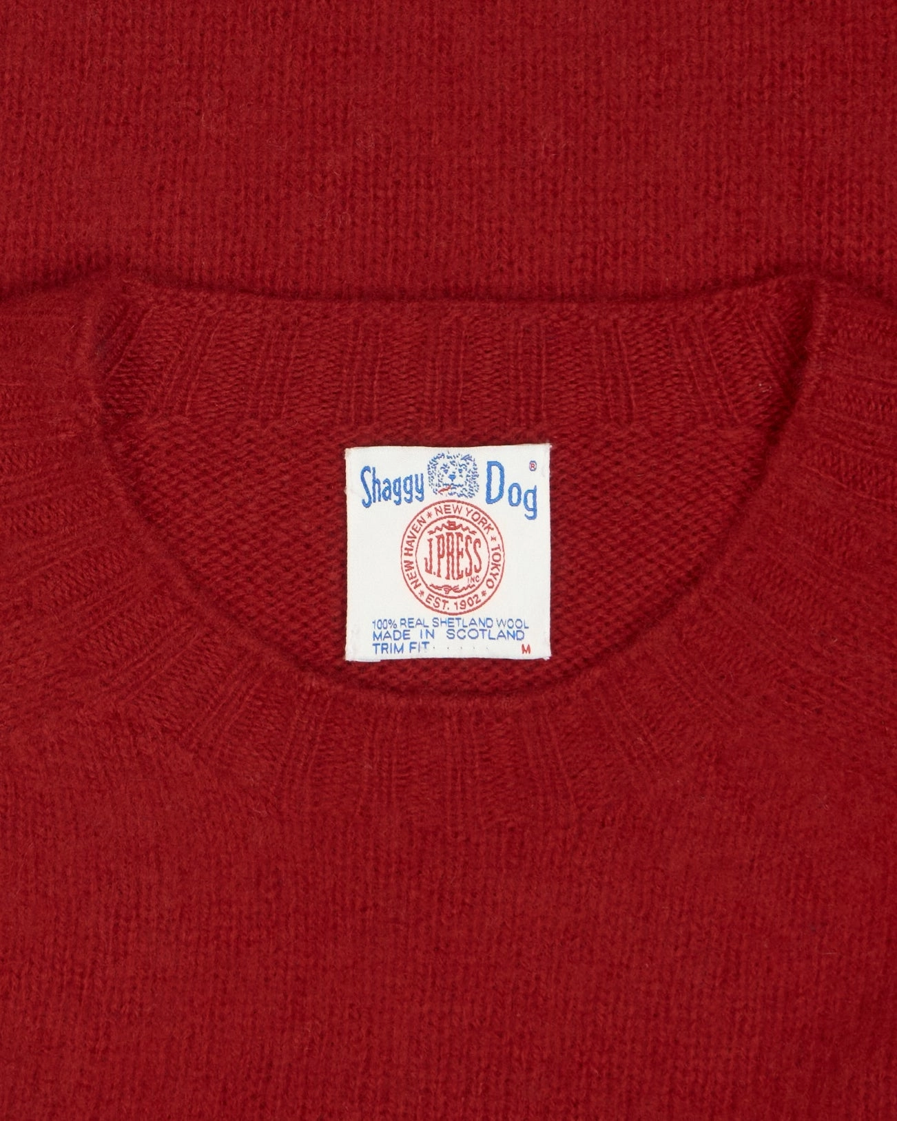 Cold Weather Knitwear Recycled Yarn Made-in-Scotland *LIMITED EDITION* Red Shaggy Dog Icon Sweater  - Trim Fit