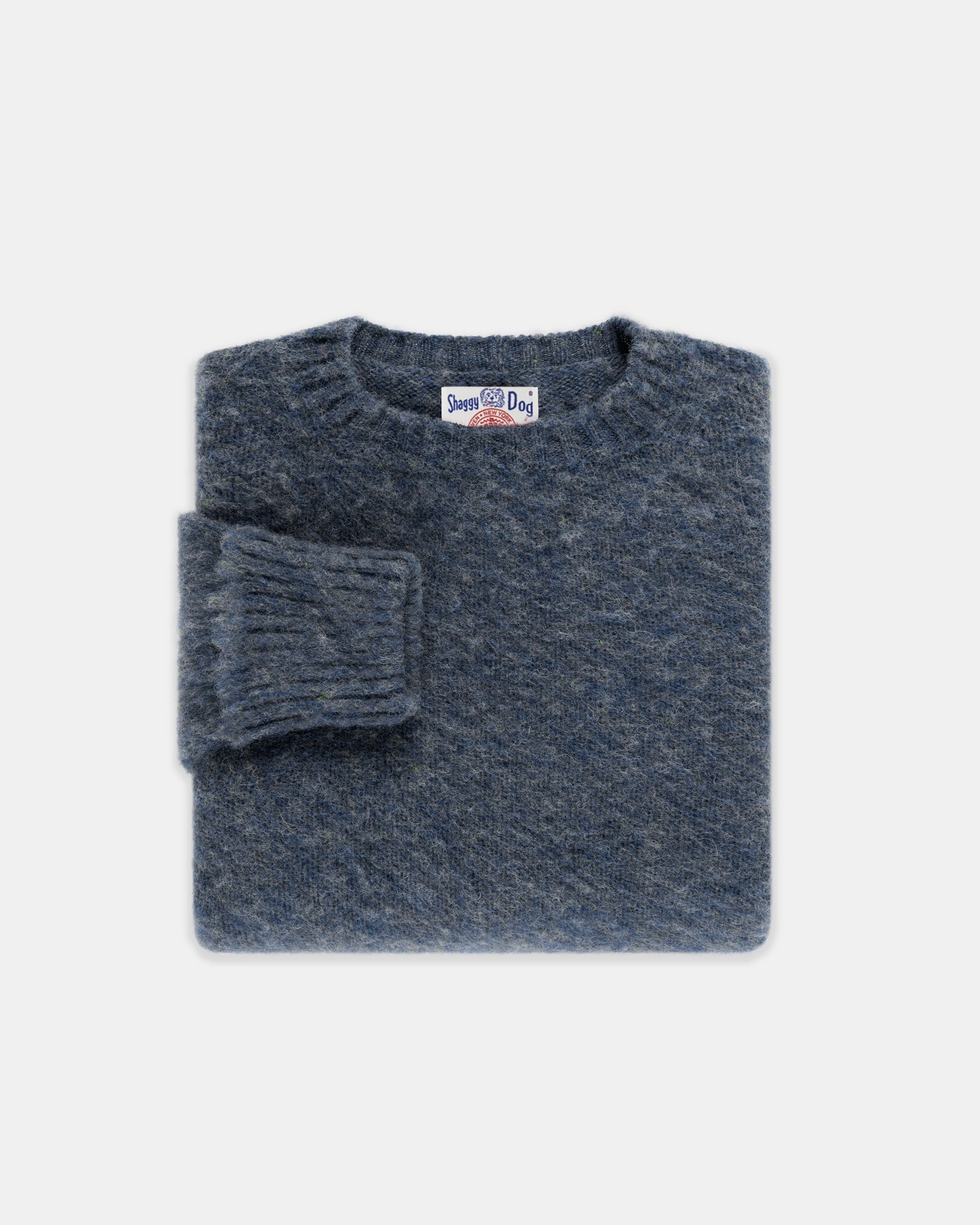 Made-in-Scotland Medium Blue Shaggy Dog Sweater - Classic Fit Light and Cozy Chilly Fit Wear