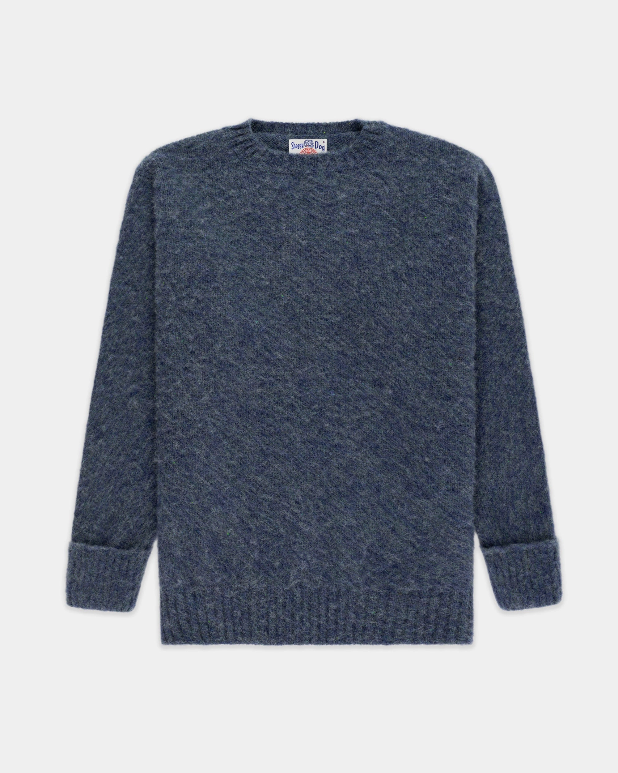 Comfortable Knitwear Soft comfort layer Made-in-Scotland Medium Blue Shaggy Dog Sweater - Classic Fit