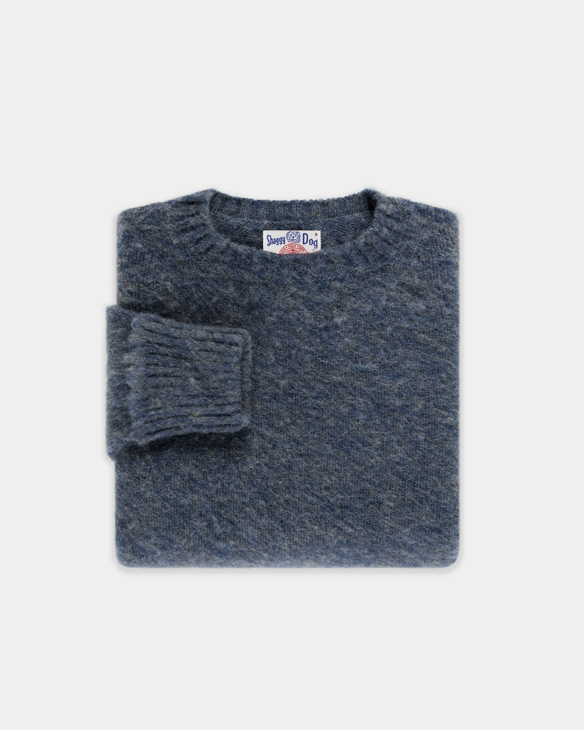 Easy Care Fabric Made-in-Scotland Medium Blue Shaggy Dog Sweater - Classic Fit