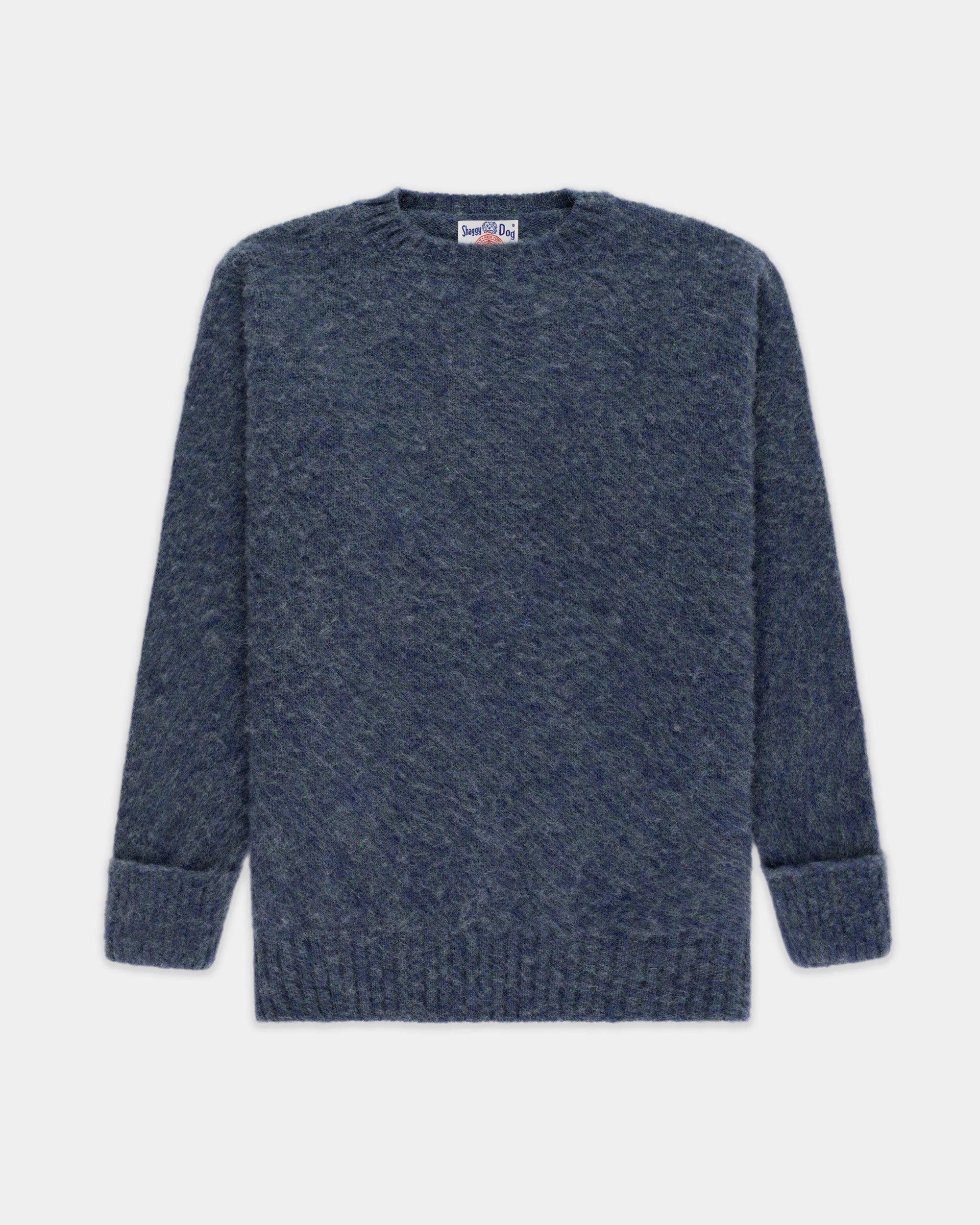 Classic Crew Neck Made-in-Scotland Medium Blue Shaggy Dog Sweater - Classic Fit