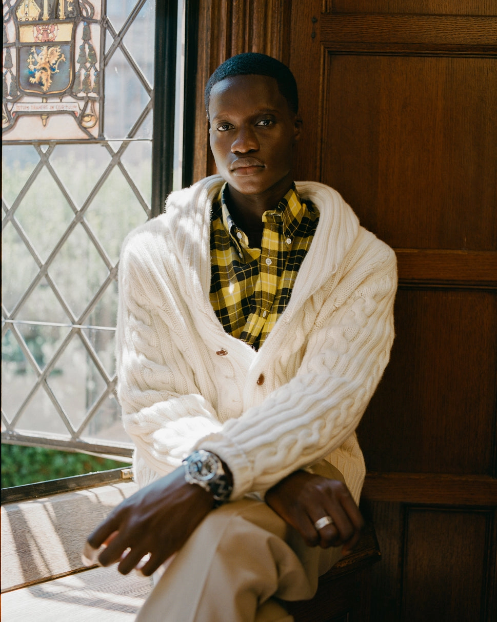 Made-in-Scotland Natural Cableknit Lambswool Cardigan Reinforced Shoulder Seams