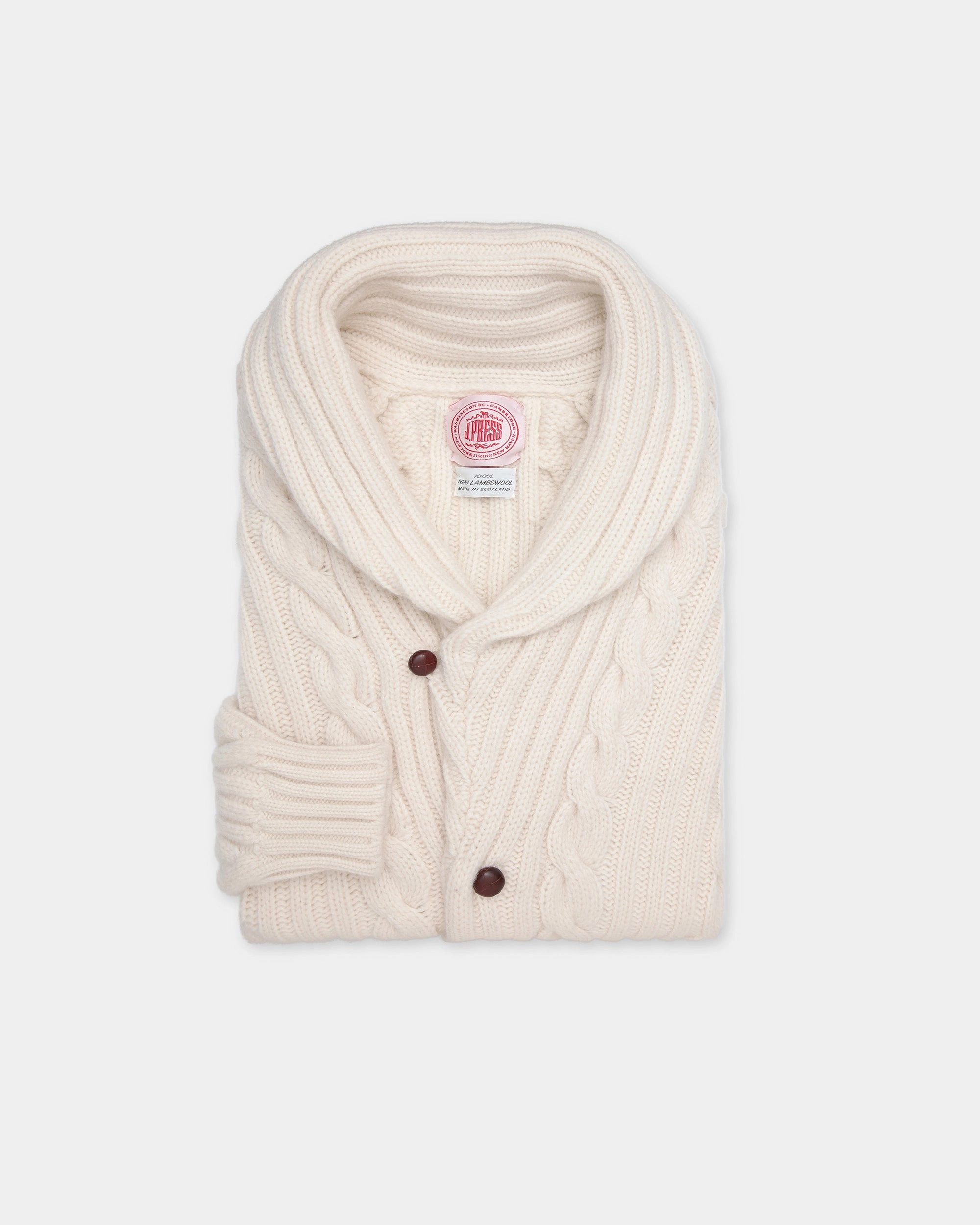 Made-in-Scotland Natural Cableknit Lambswool Cardigan Comfy Trend