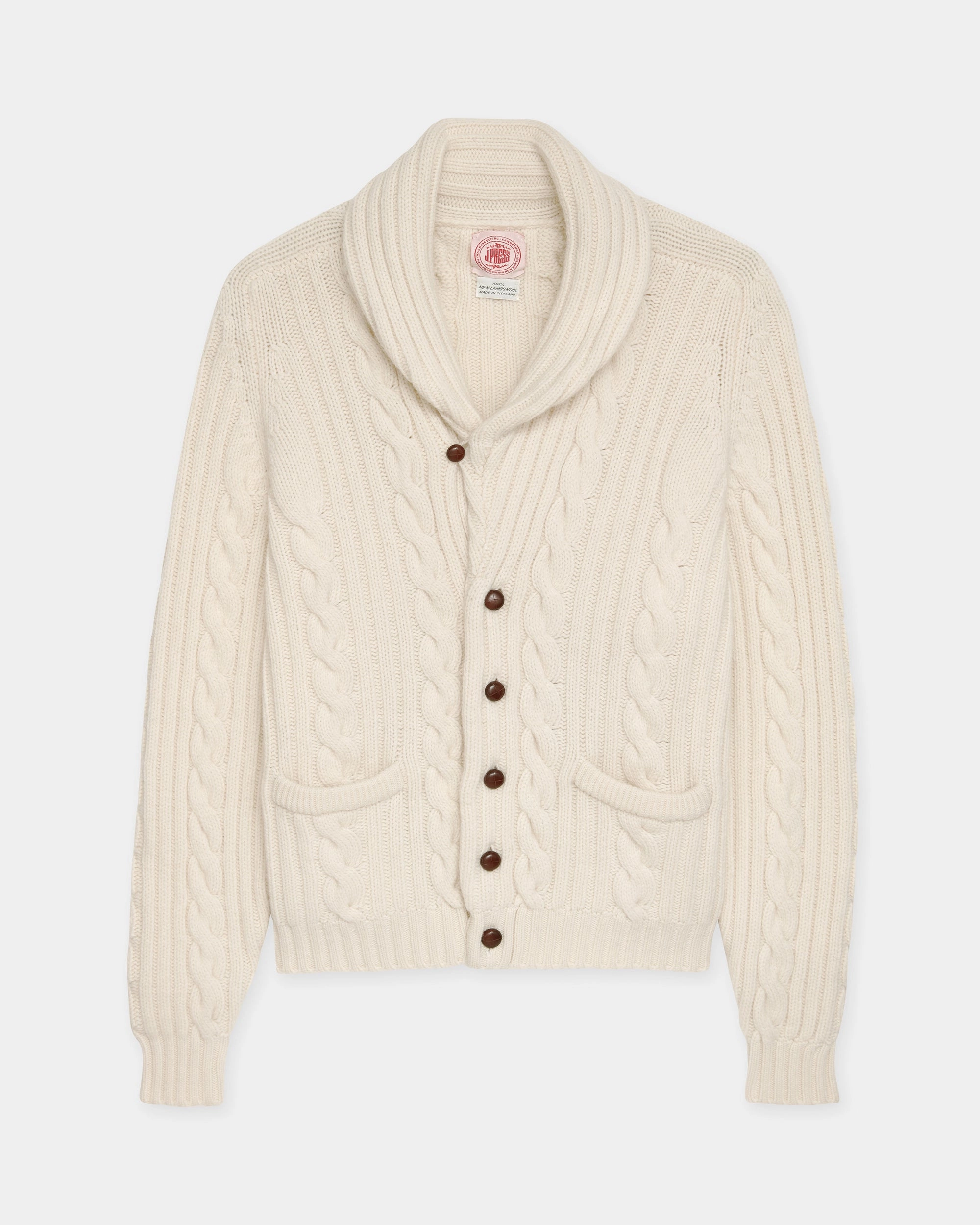 Comfy Design Made-in-Scotland Natural Cableknit Lambswool Cardigan