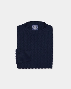 Trendy Wear Made-in-Scotland Navy Cable Knit Cashmere Sweater
