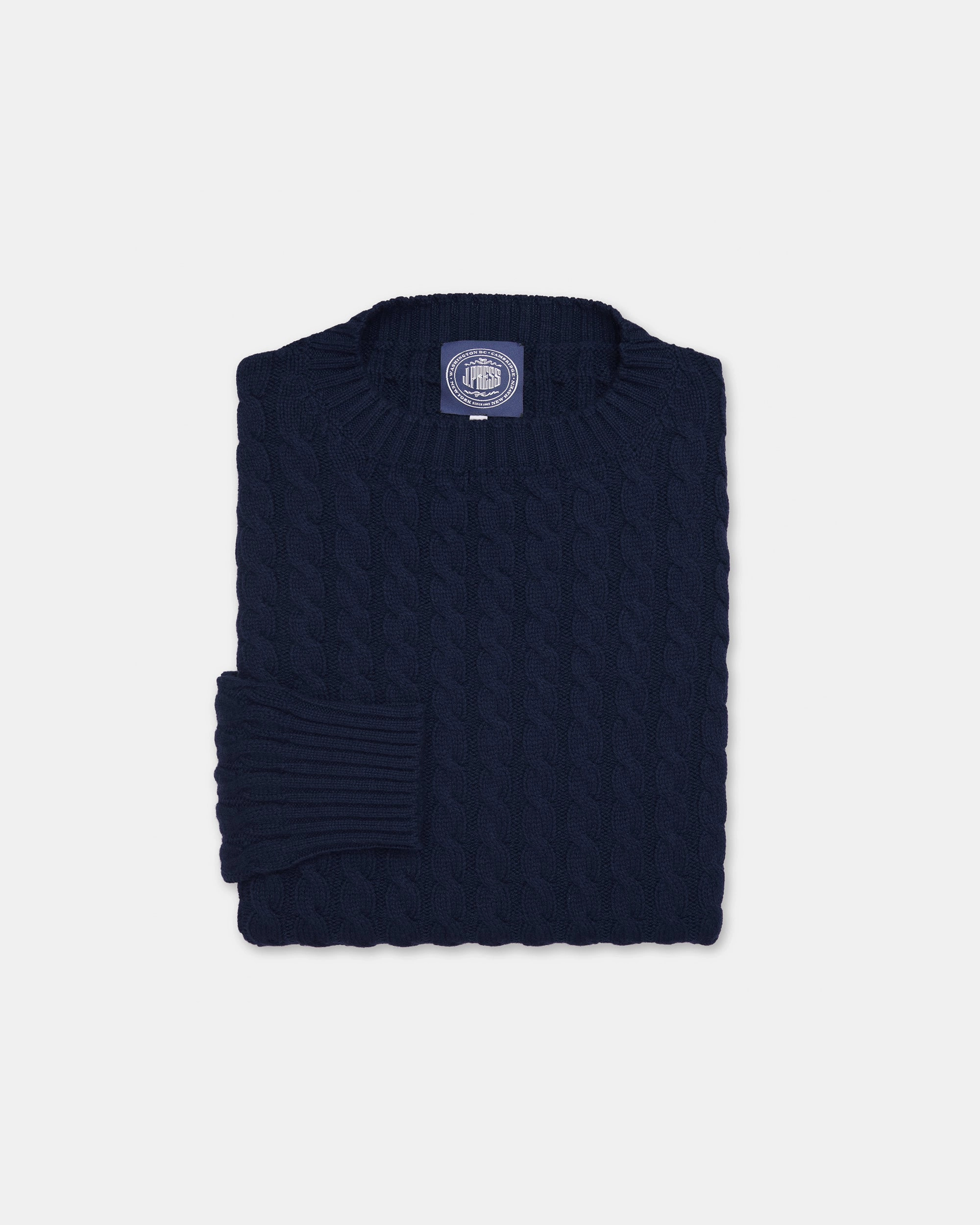 Trendy Wear Made-in-Scotland Navy Cable Knit Cashmere Sweater
