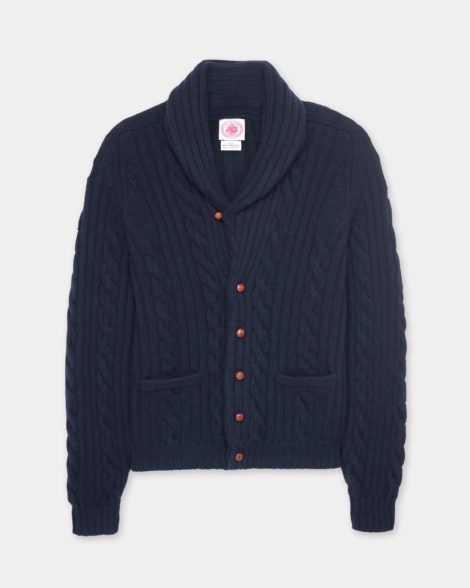 Oversized Silhouette Made-in-Scotland Navy Cableknit Lambswool Cardigan