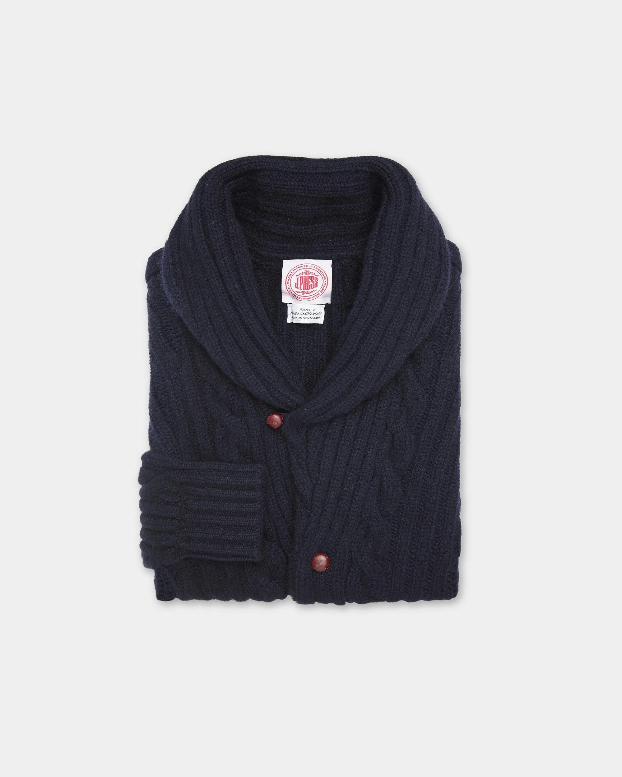 Made-in-Scotland Navy Cableknit Lambswool Cardigan Soft comfort layer Layering pieces