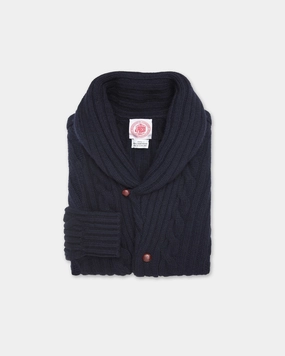 Made-in-Scotland Navy Cableknit Lambswool Cardigan Soft comfort layer Layering pieces