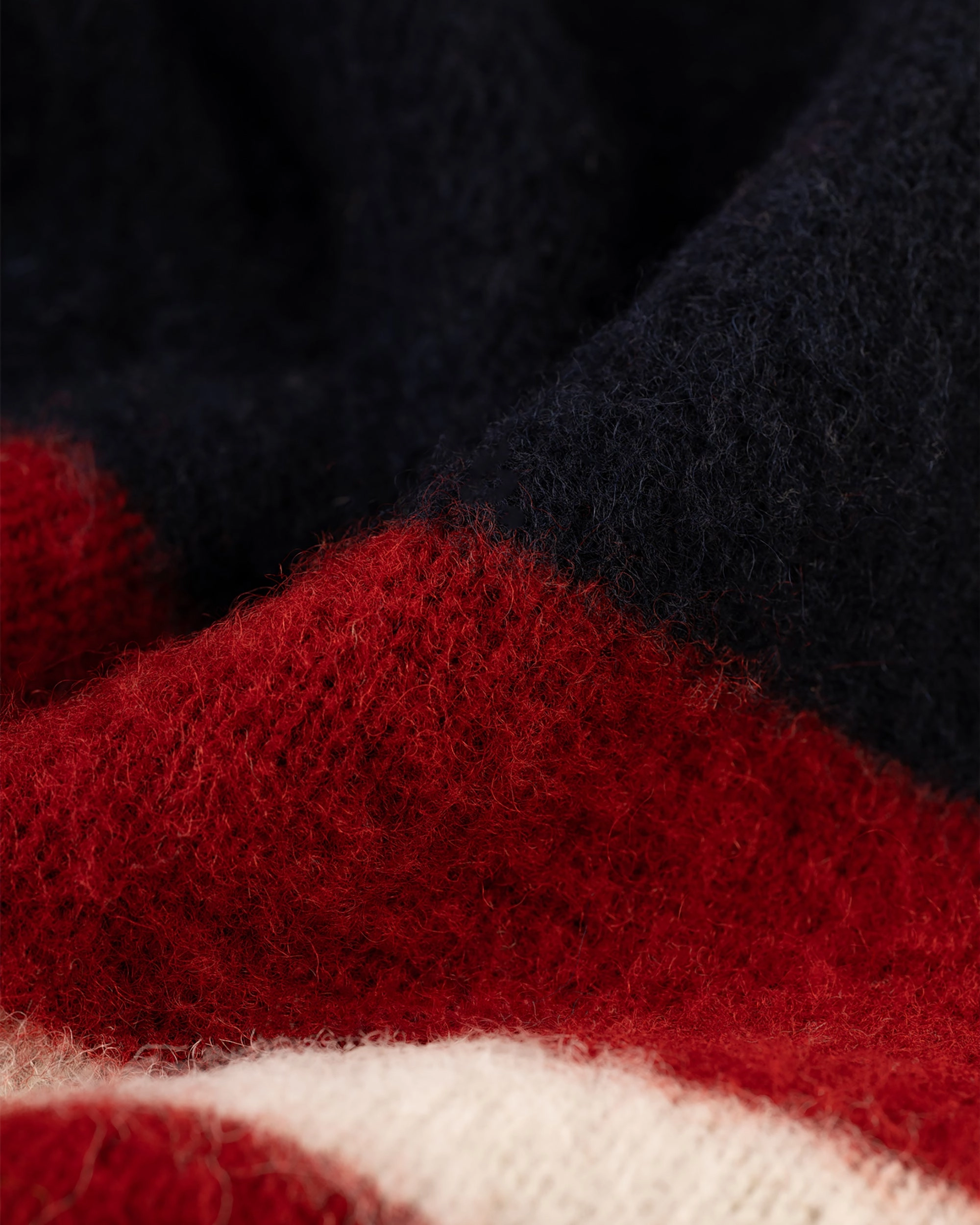 Made-in-Scotland Navy, Crimson & White Shaggy Dog Frame Stripe Sweater - Classic Fit Waffle Knit Snuggle Wear