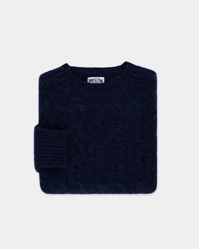 Made-in-Scotland Navy Shaggy Dog Cableknit Sweater - Classic Fit Windproof Weave Fashion Statement