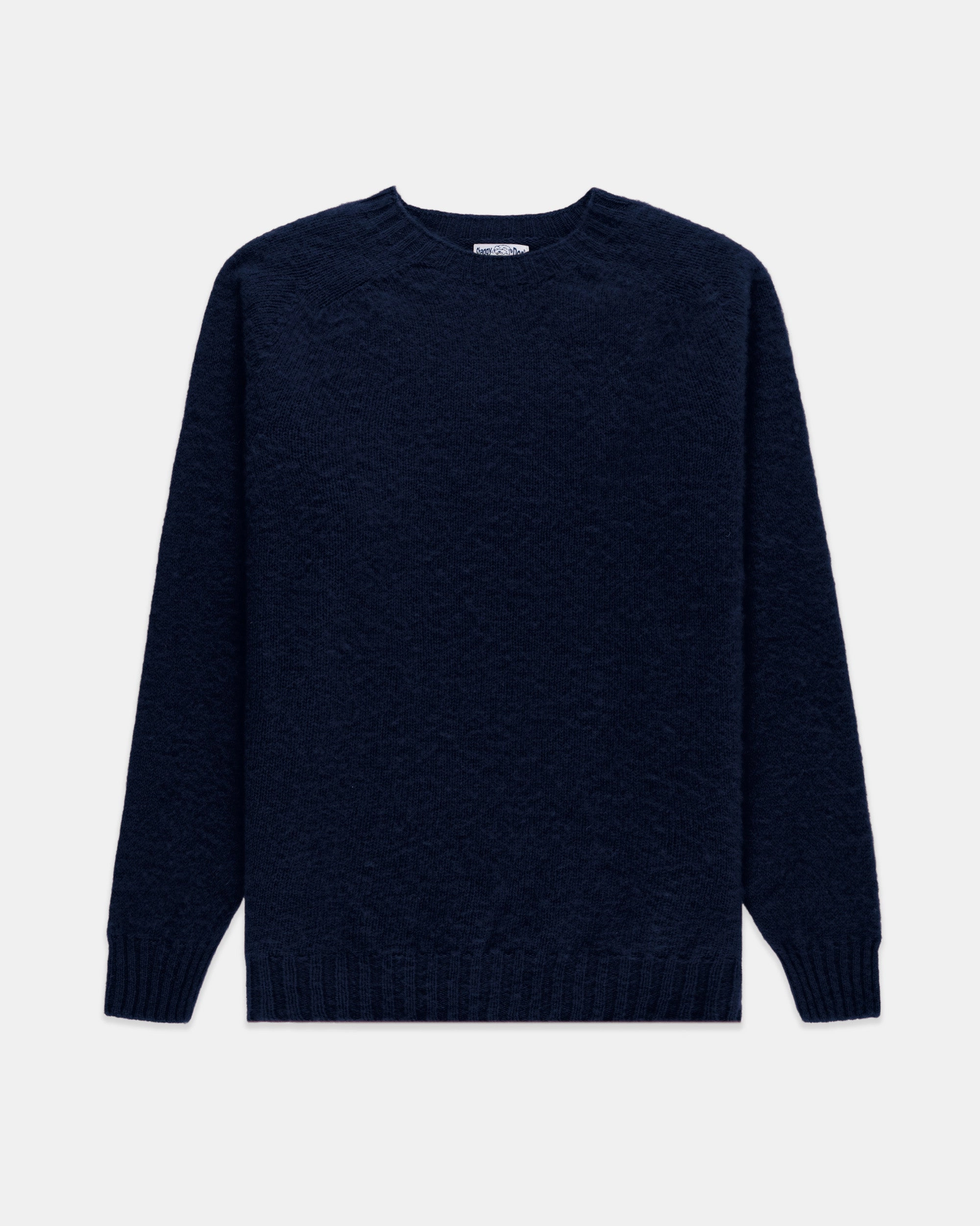 Made-in-Scotland Navy Shaggy Dog Sweater  - Trim Fit Snuggle Style Classic Layer