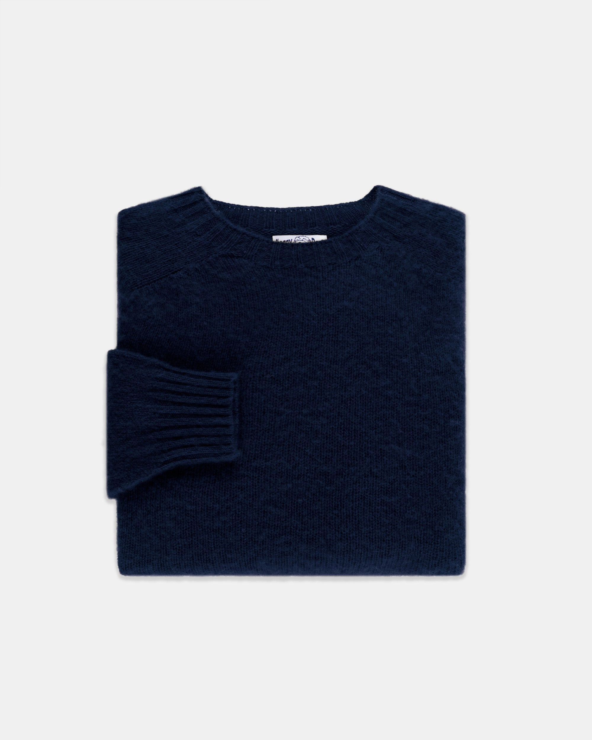 Casual Cozy Made-in-Scotland Navy Shaggy Dog Sweater  - Trim Fit
