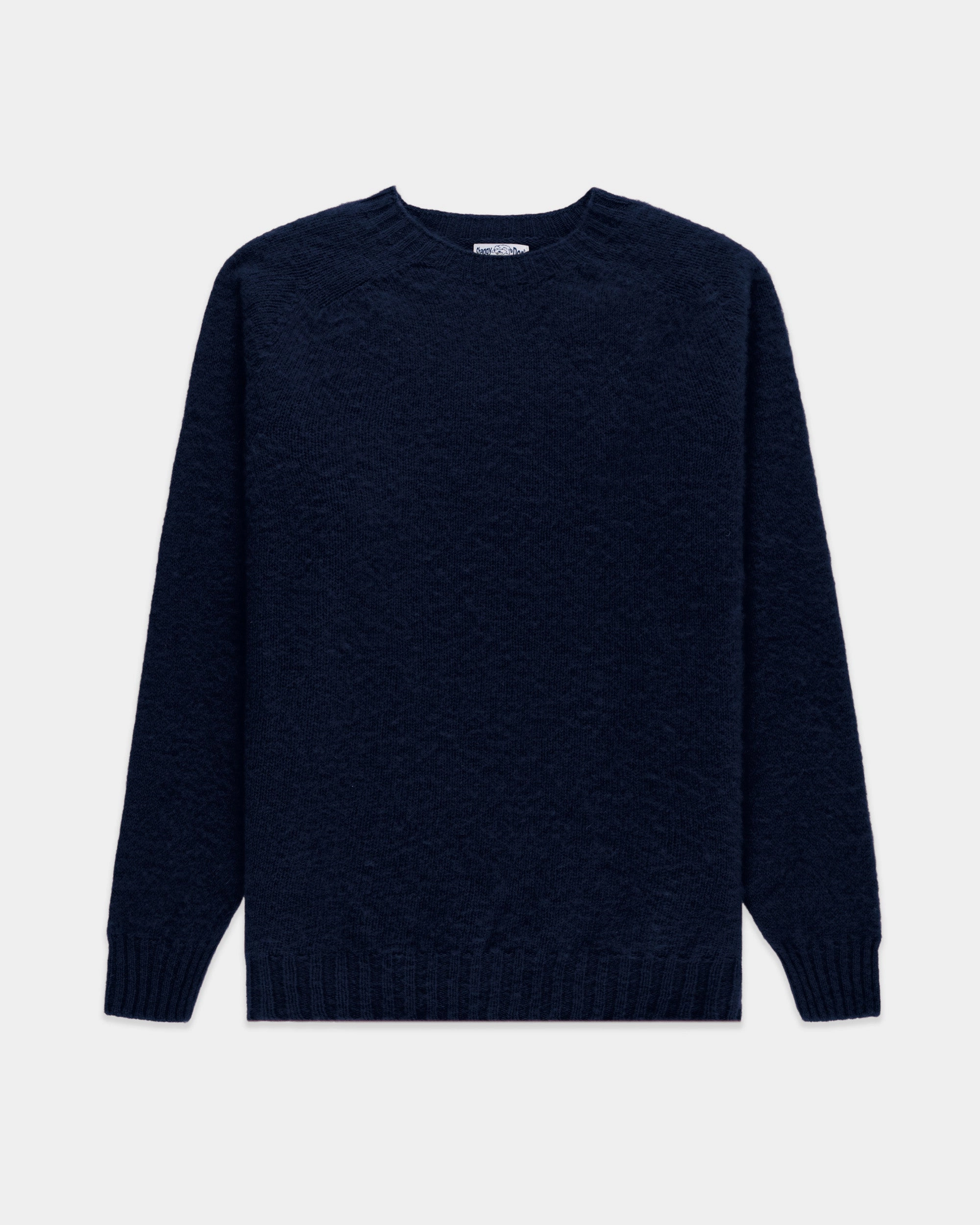 Fine Gauge Knit Casual Chic Look Made-in-Scotland Navy Shaggy Dog Sweater  - Trim Fit
