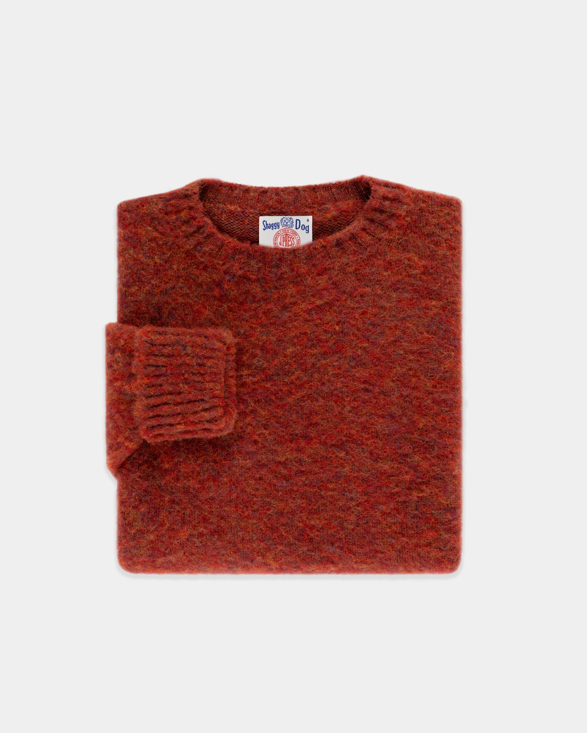 Fashionable Layer Cozy Fabric Made-in-Scotland Orange Mix Shaggy Dog Sweater - Classic Fit