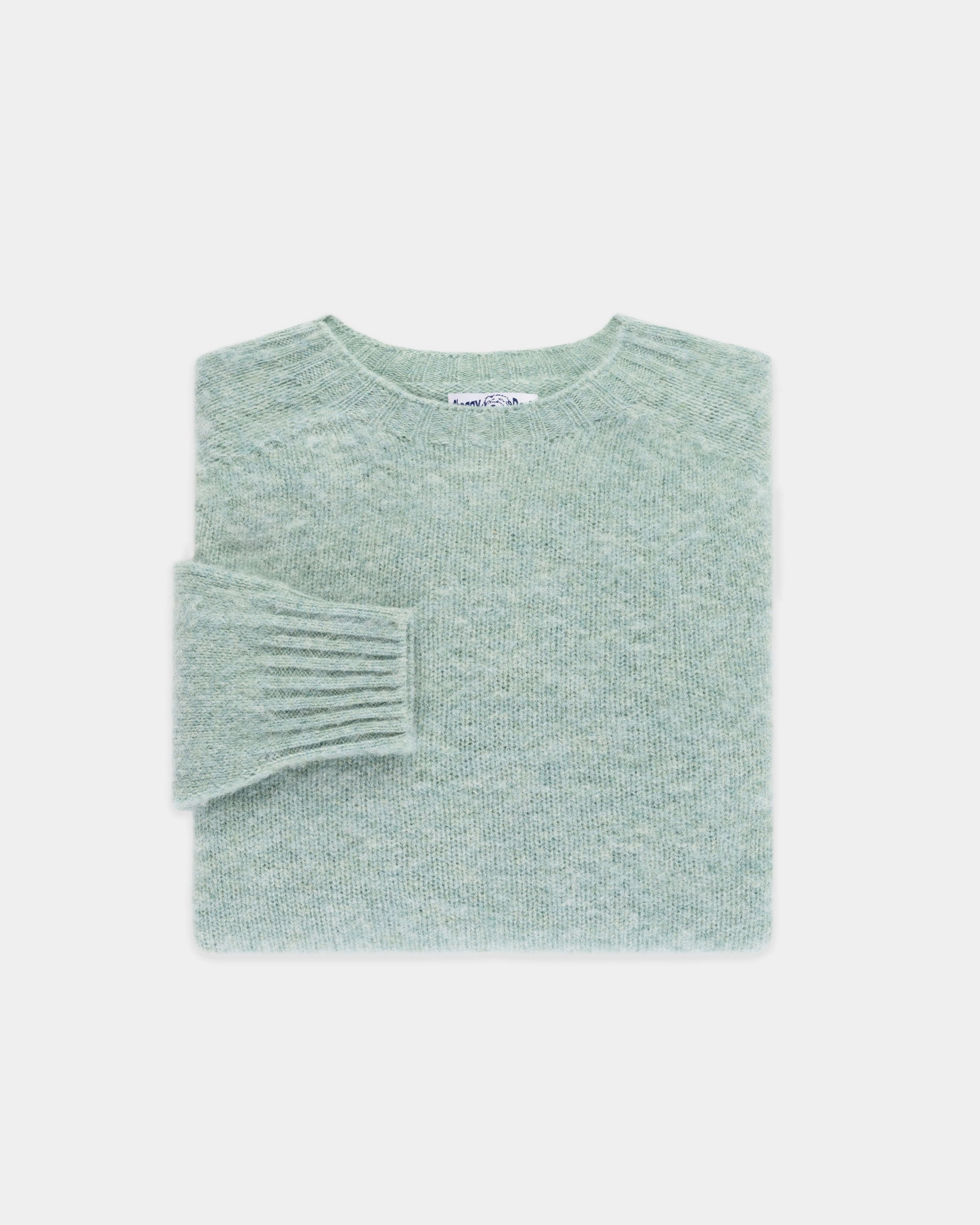 Comfy Layered Wear Chilly Day Outfit Made-in-Scotland Pale Blue Shaggy Dog Sweater  - Trim Fit