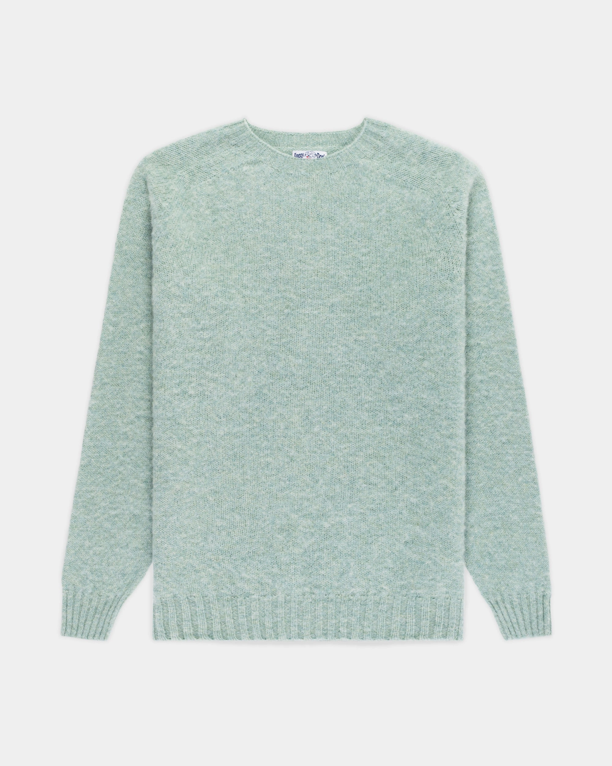 Made-in-Scotland Pale Blue Shaggy Dog Sweater  - Trim Fit Casual Knit Static Reducing Finish