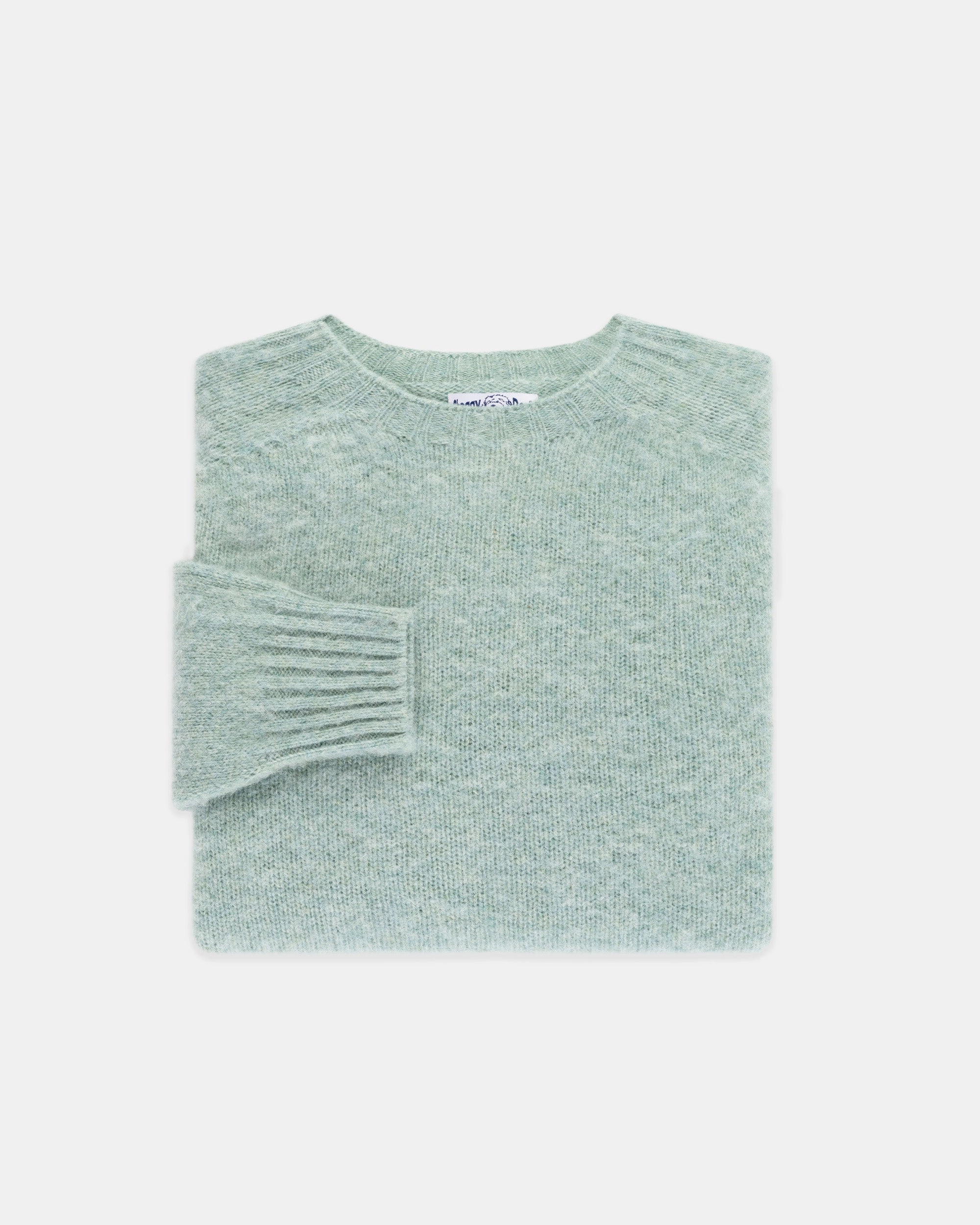 Made-in-Scotland Pale Blue Shaggy Dog Sweater  - Trim Fit Side Slit Design Cold-weather knit