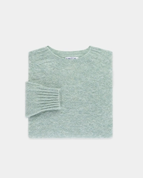 Comfy Layered Wear Chilly Day Outfit Made-in-Scotland Pale Blue Shaggy Dog Sweater  - Trim Fit