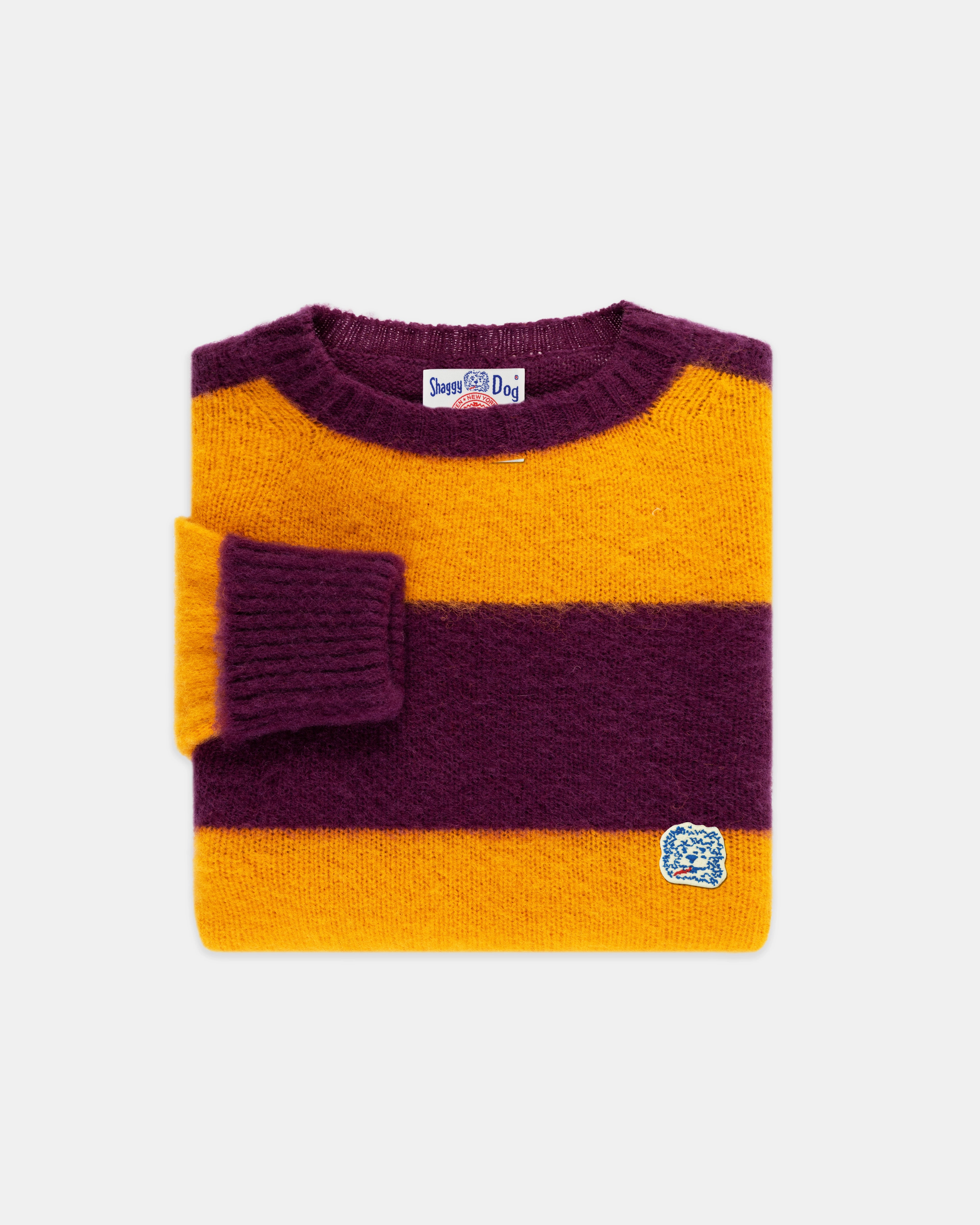 Made-in-Scotland Purple & Yellow Stripe Shaggy Dog Icon Sweater - Classic Fit Perfect Layering