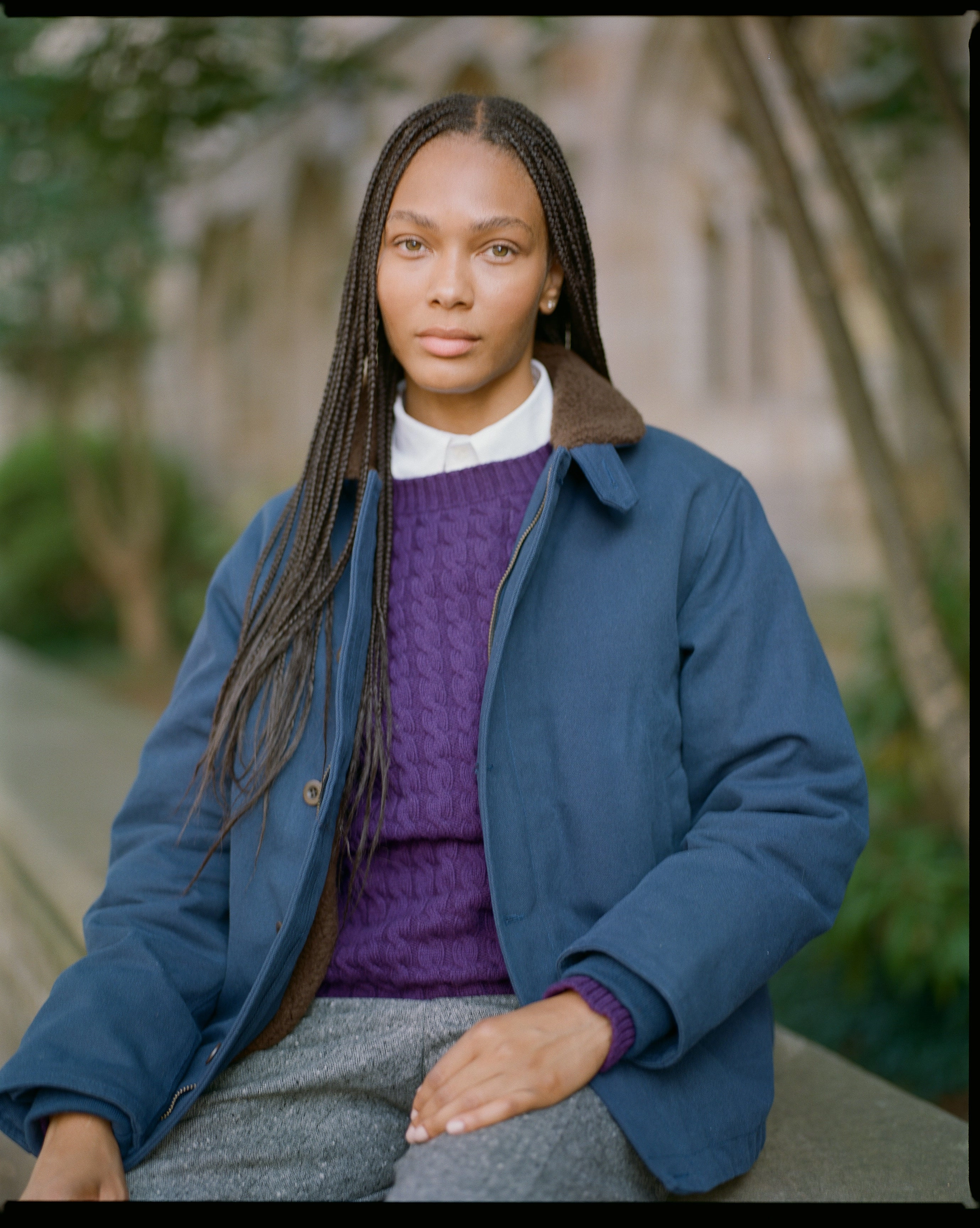 Made-in-Scotland Purple Cable Knit Cashmere Sweater Zero Waste Production