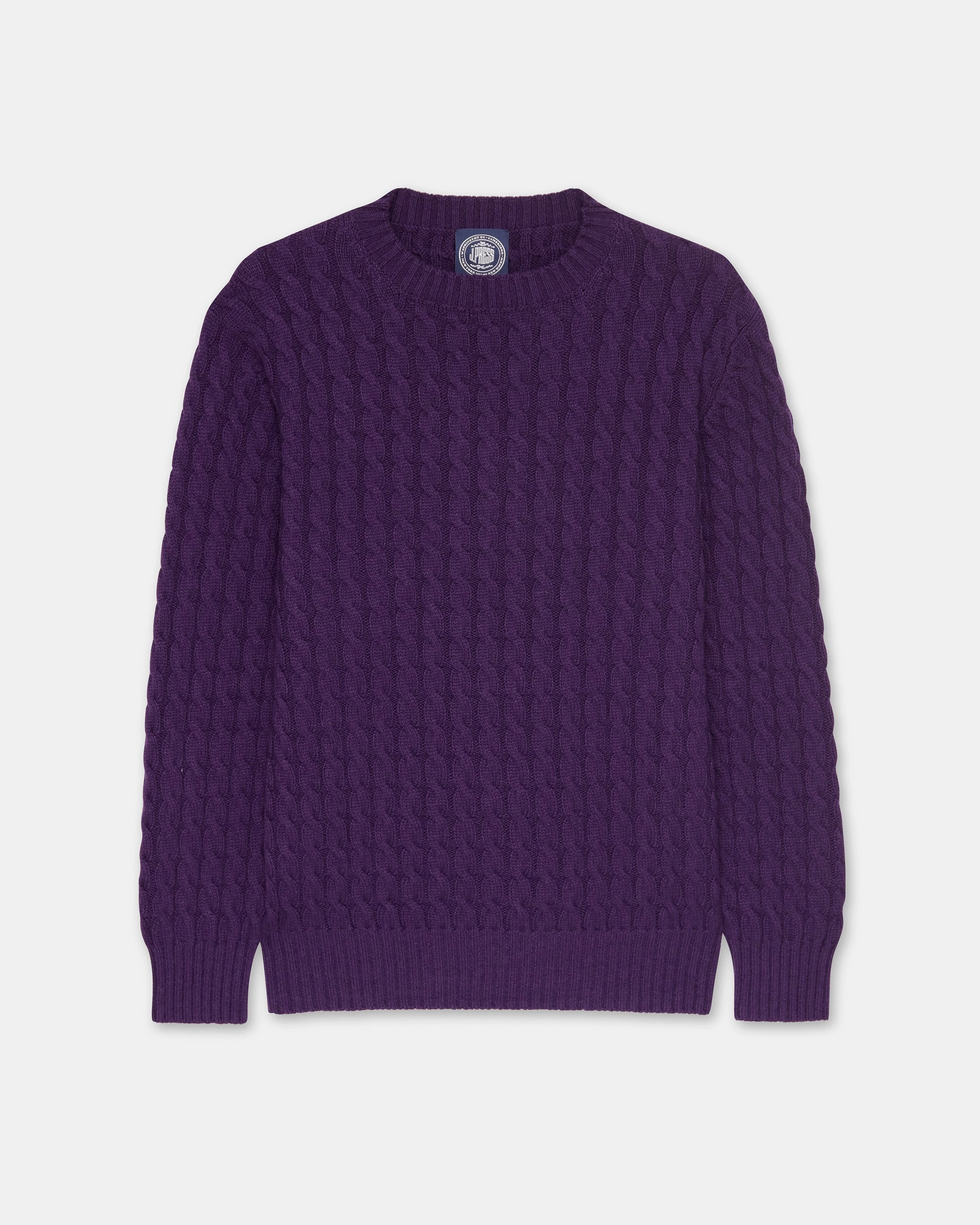 Made-in-Scotland Purple Cable Knit Cashmere Sweater Essential Wardrobe Casual Wear