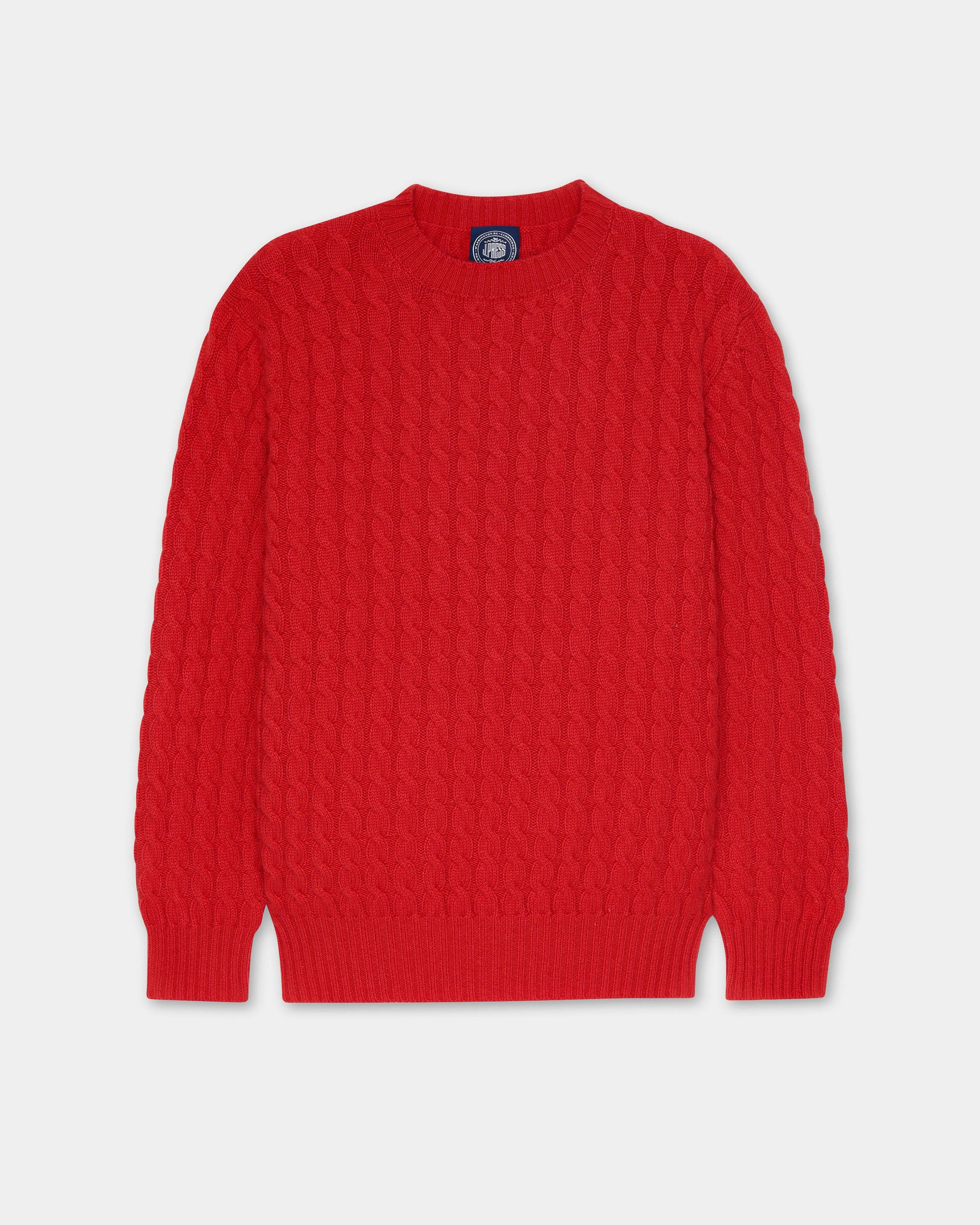 Made-in-Scotland Scarlet Cable Knit Cashmere Sweater Sophisticated Look