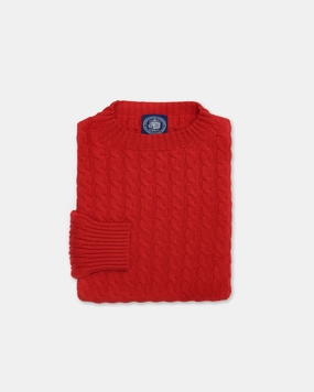 Made-in-Scotland Scarlet Cable Knit Cashmere Sweater Seasonal Layer Trendy Design