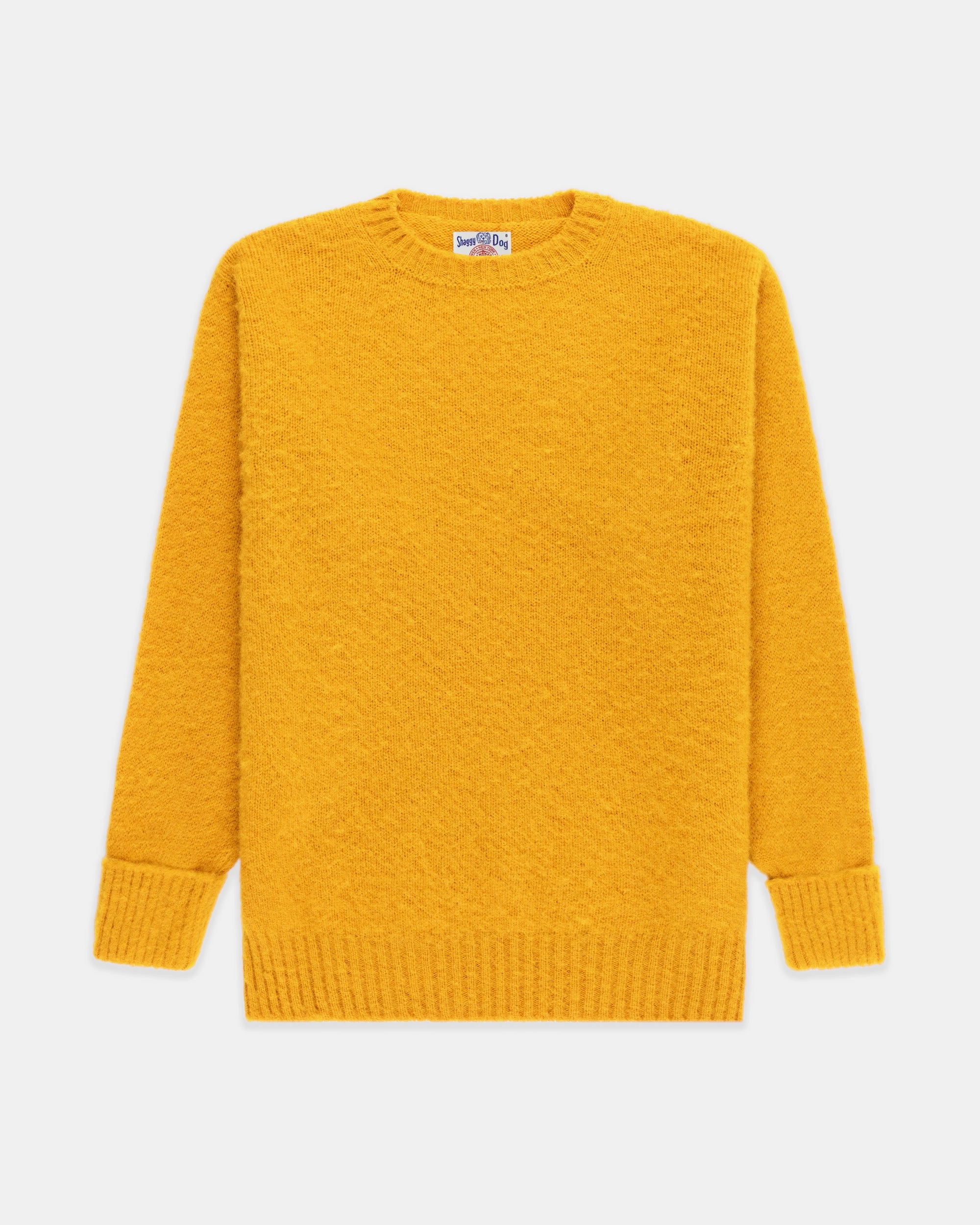 Made-in-Scotland Yellow Shaggy Dog Sweater - Classic Fit Tagless Neck Finish