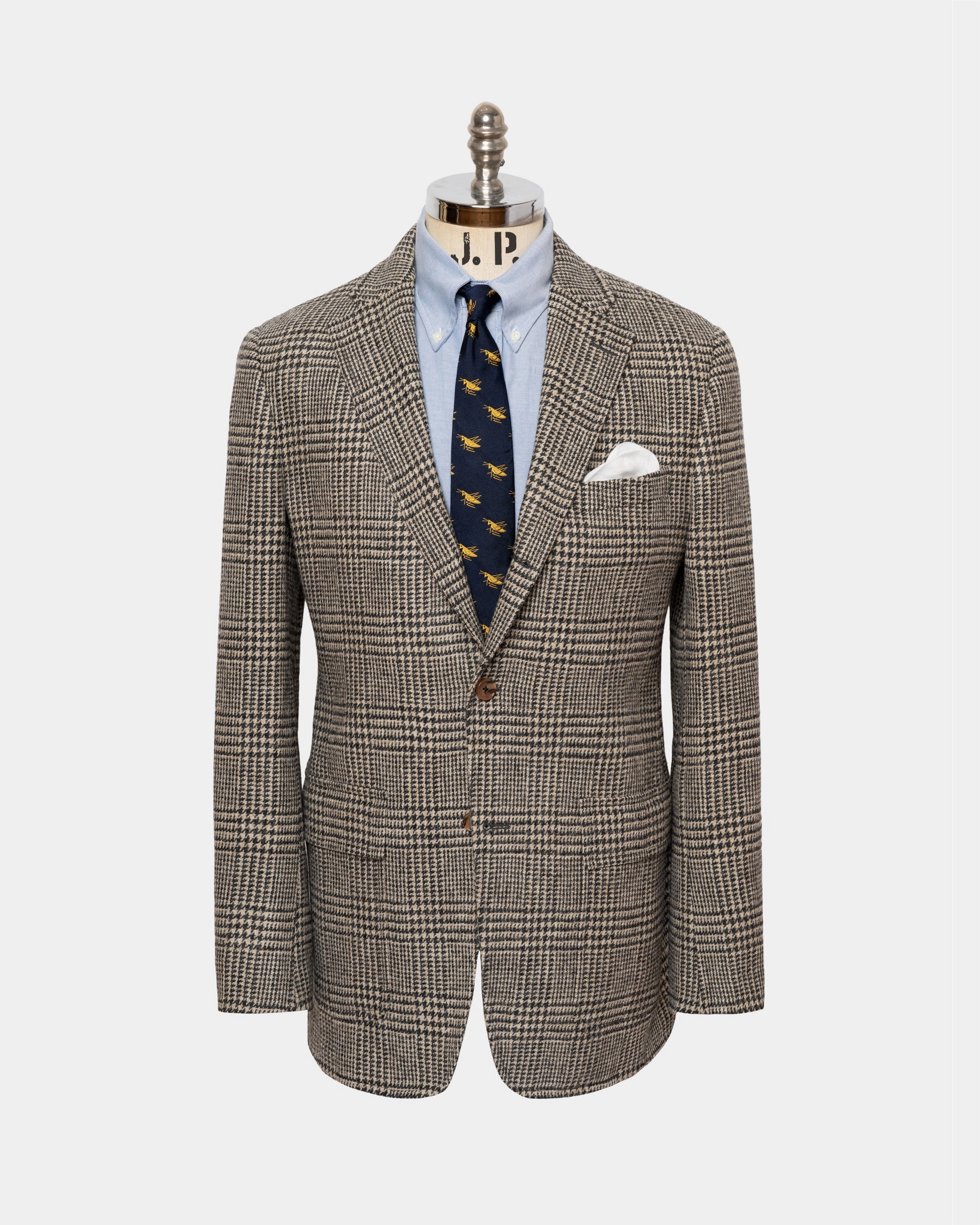 Made-in-USA Black & Cream Plaid Cheviot Tweed Sport Coat Sharp Tailoring