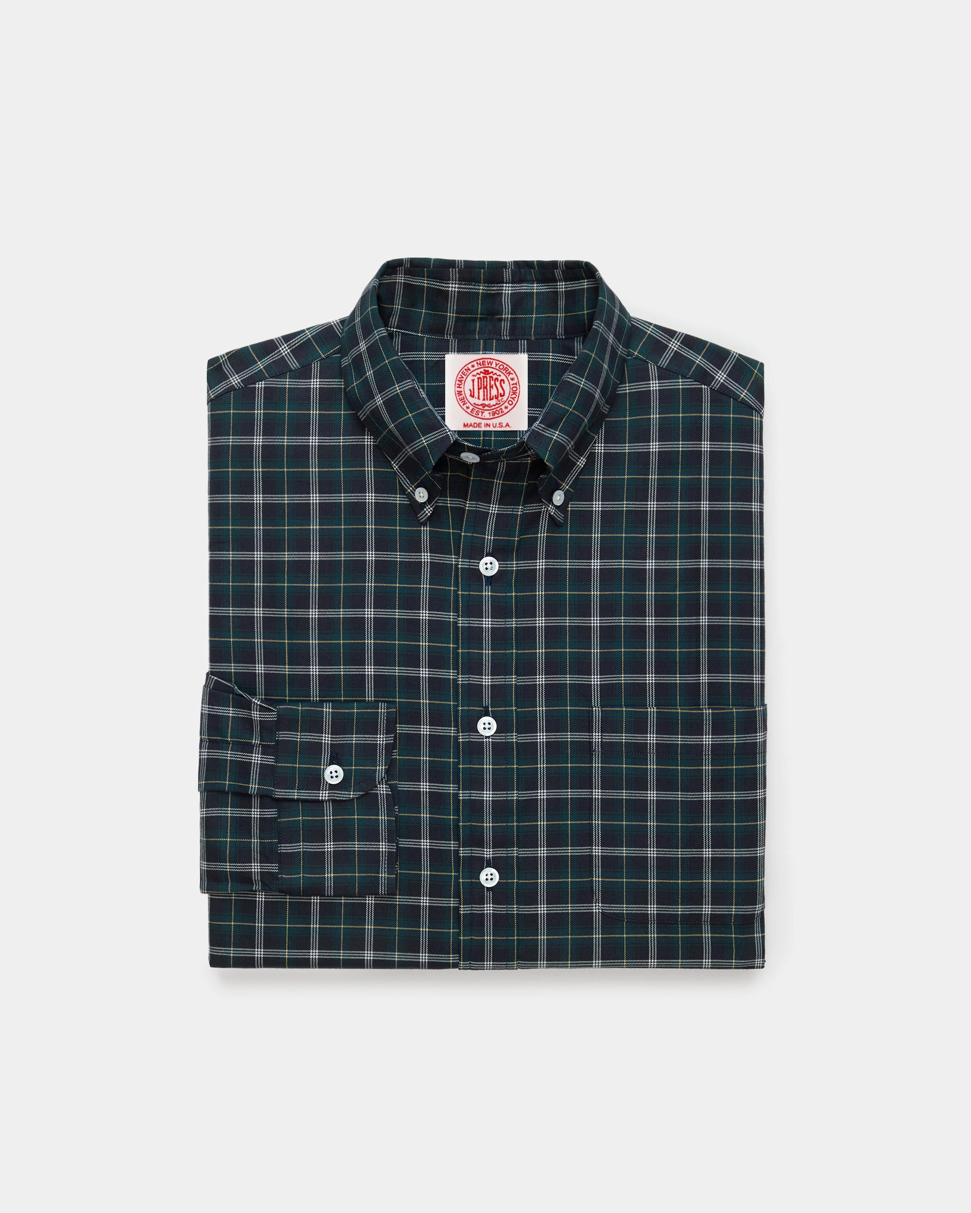 Made-in-USA Blue & Black Tartan Broadcloth Sport Shirt - Classic Fit Breathable Lining