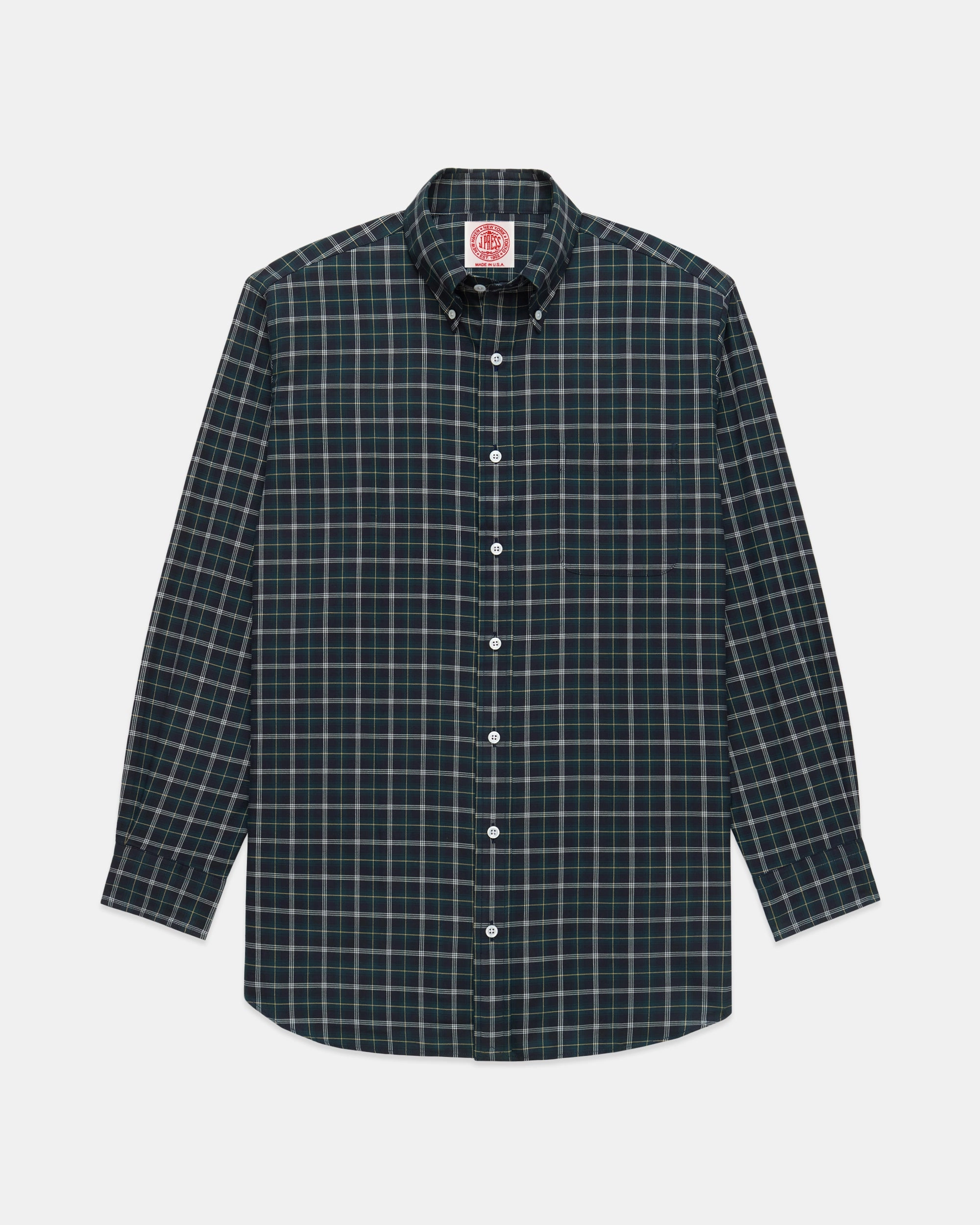 Made-in-USA Blue & Black Tartan Broadcloth Sport Shirt - Classic Fit Linen blend Fashion-Forward