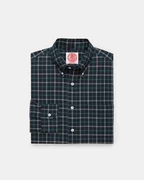 Made-in-USA Blue & Black Tartan Broadcloth Sport Shirt - Classic Fit Breathable Lining