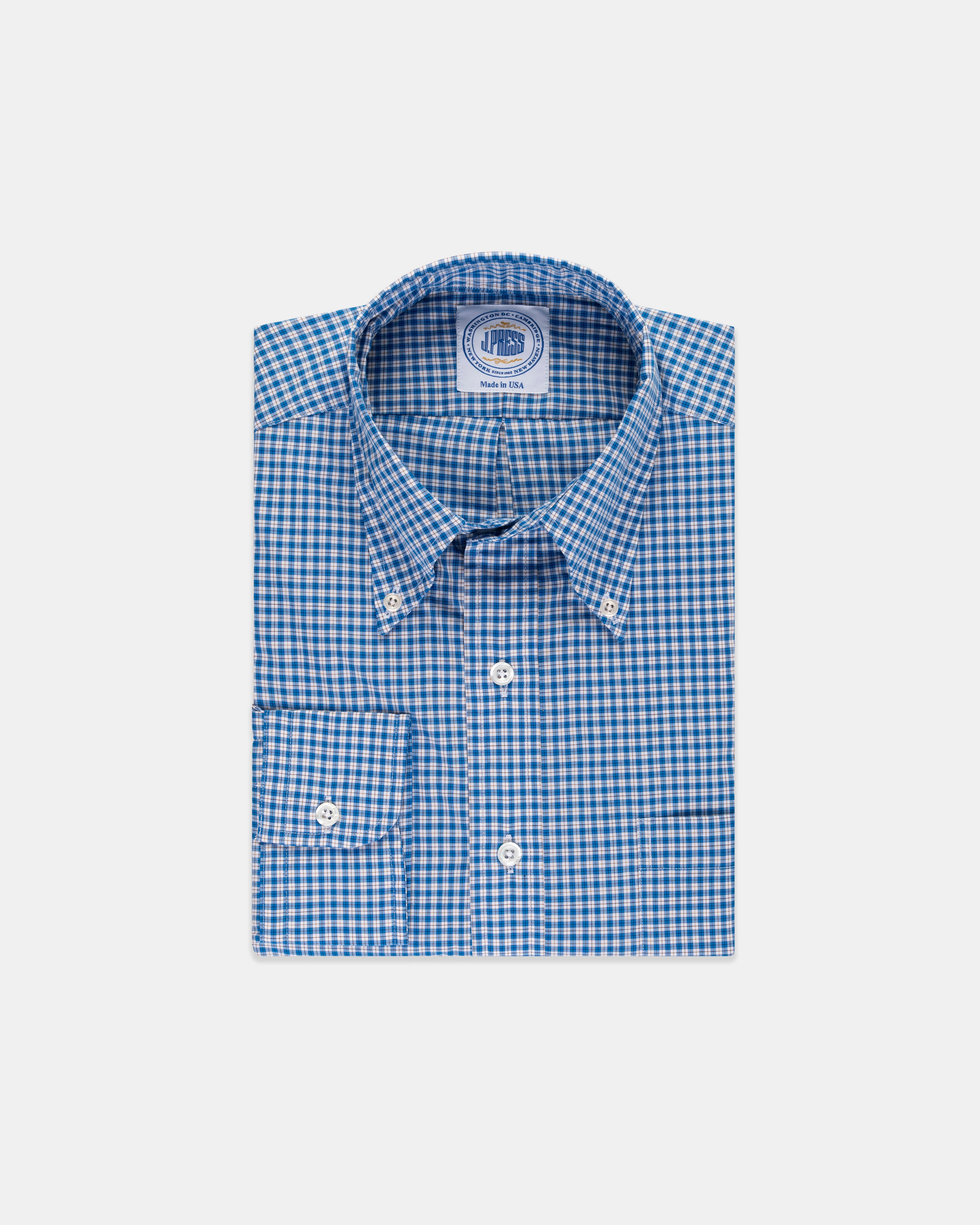 Spring Collection Made-in-USA Blue & Brown Check Sport Shirt - Classic Fit