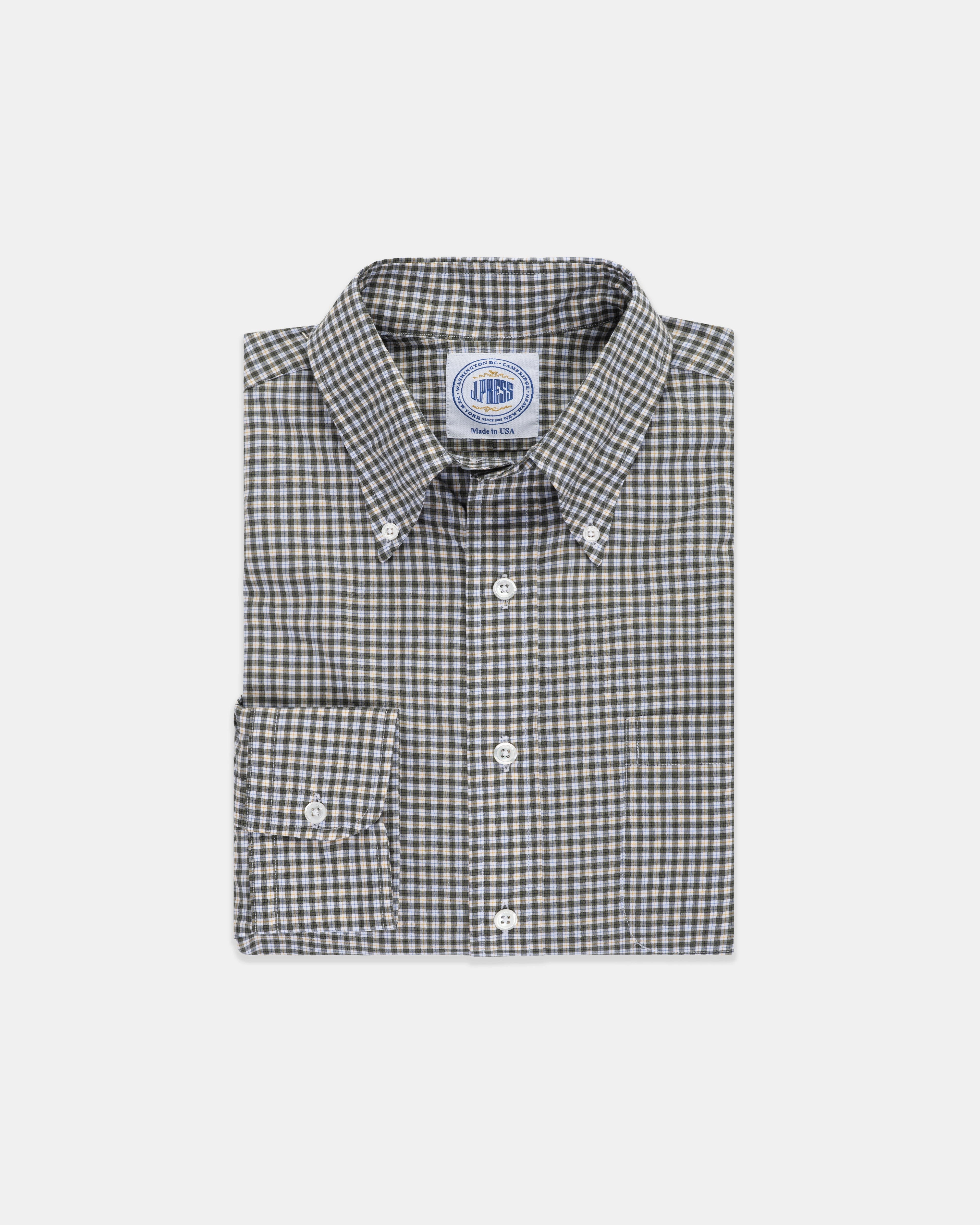 Polished Finish Beach Ready Made-in-USA Blue & Orange Check Sport Shirt - Classic Fit