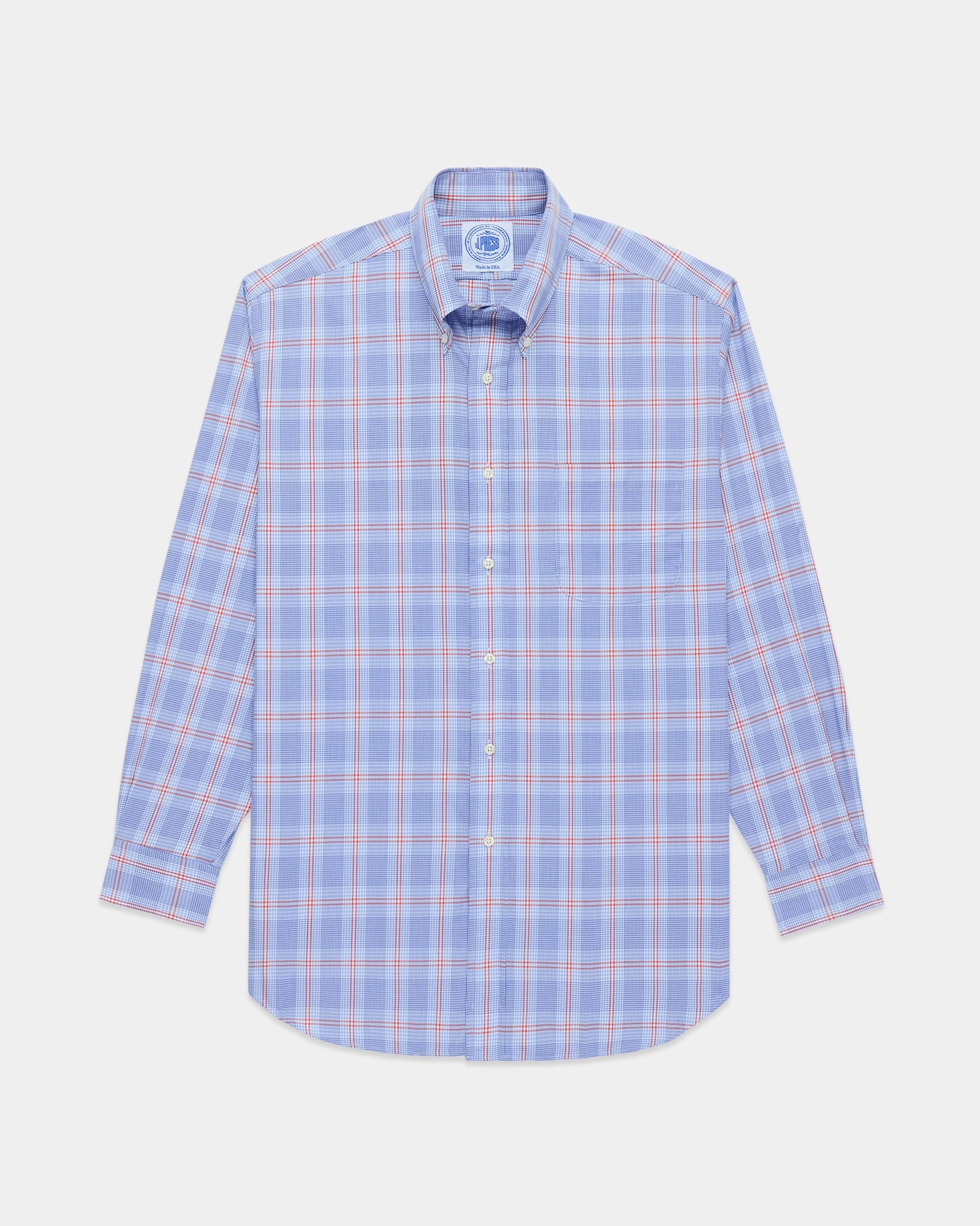 Checkered Look Iconic look Made-in-USA Blue & Red Windowpane Button Down Sport Shirt - Classic Fit